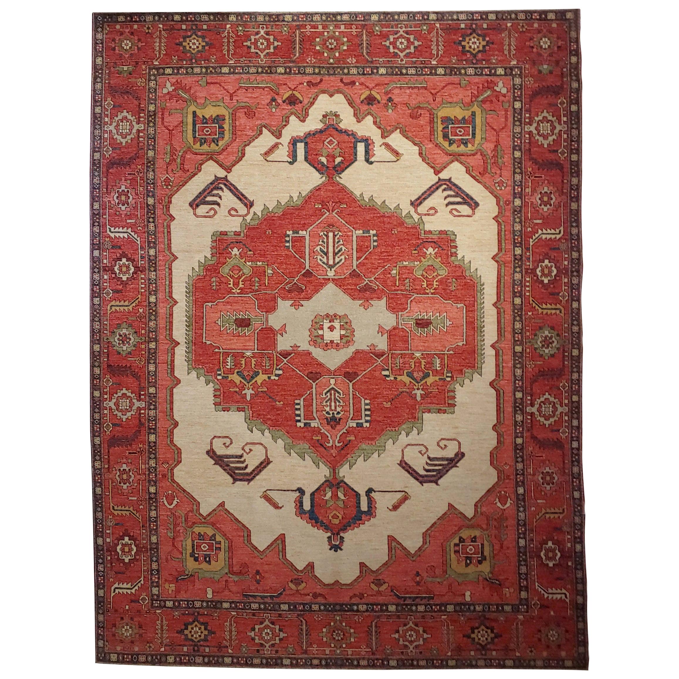 New Rug From Afghanistan, Serapi Design, Superior Color & Drawing Wool, 9x12 For Sale