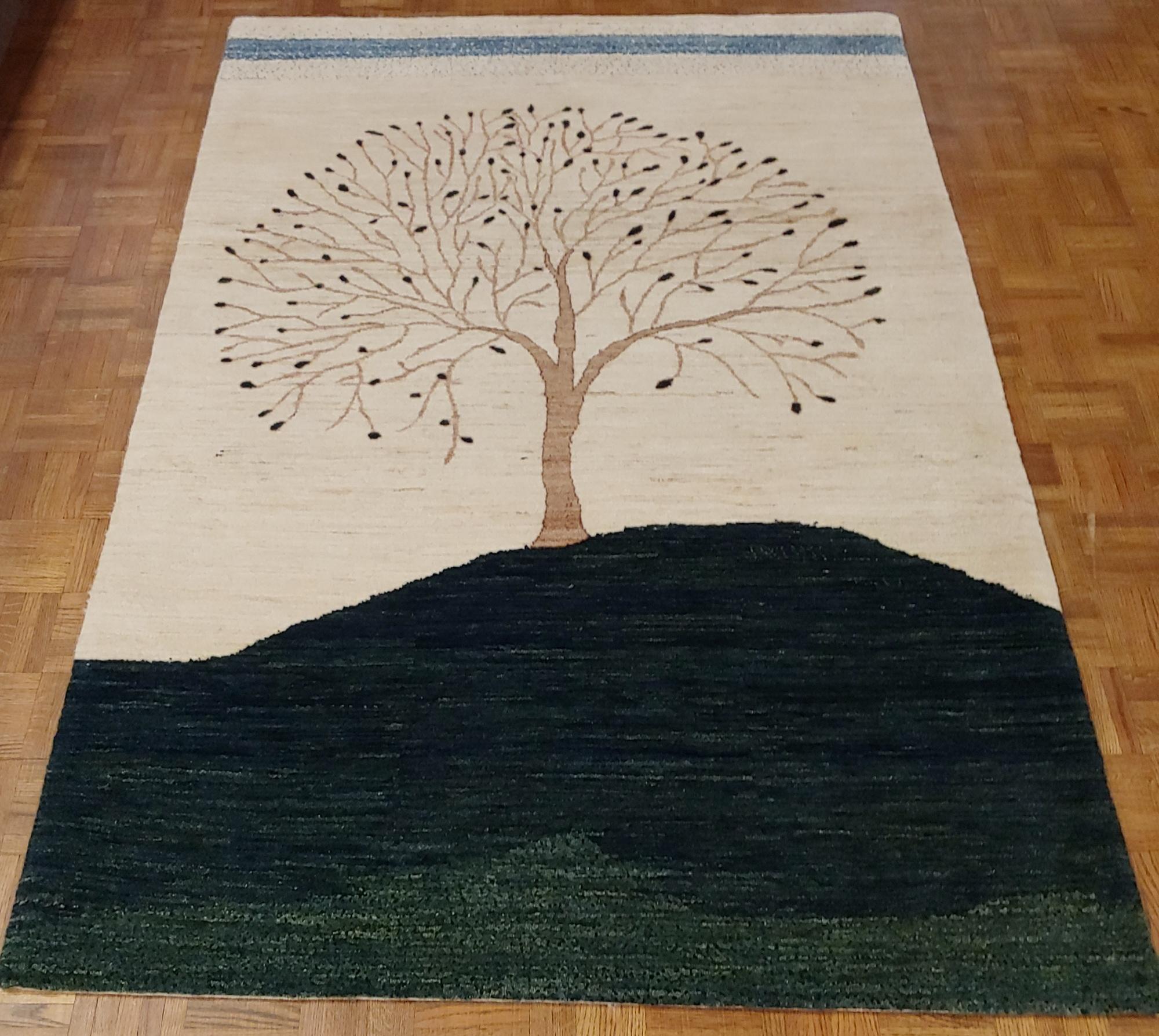 Woven New Rug From India, Persian Gabbeh Tree Design, Wool, Natural Dyes, 3-10x6 For Sale