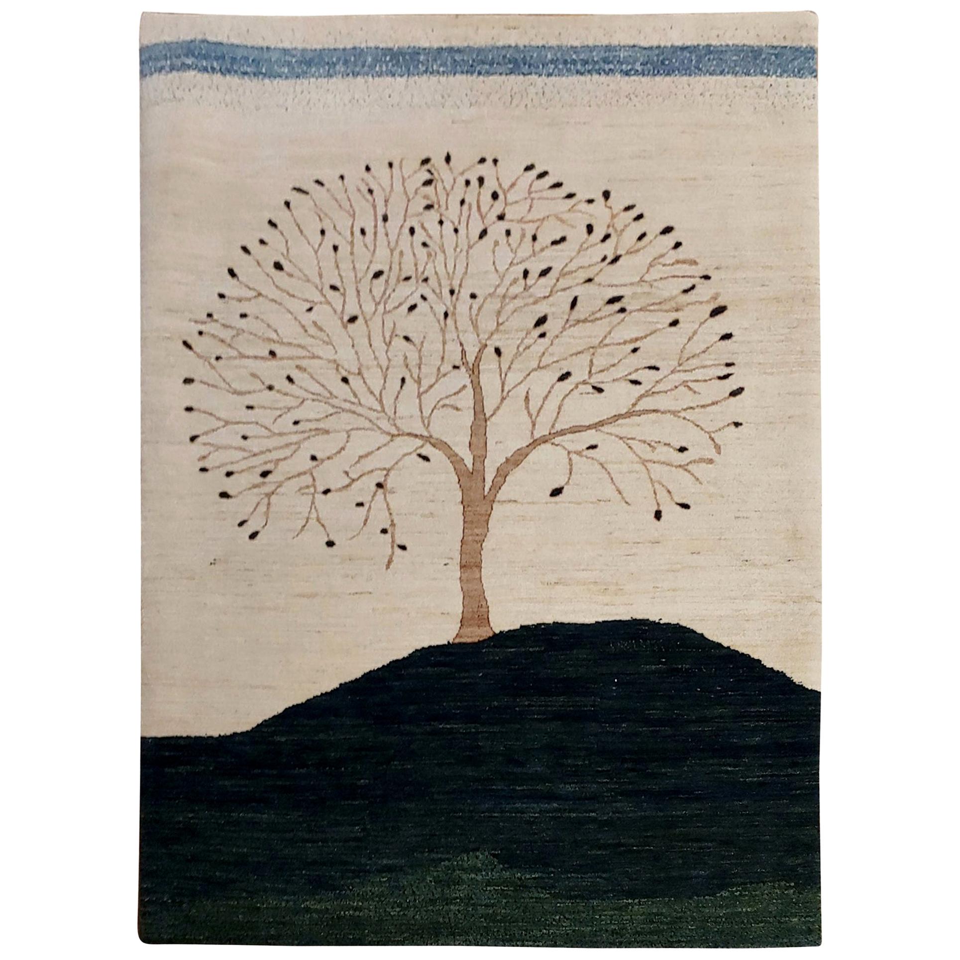 New Rug From India, Persian Gabbeh Tree Design, Wool, Natural Dyes, 3-10x6 For Sale