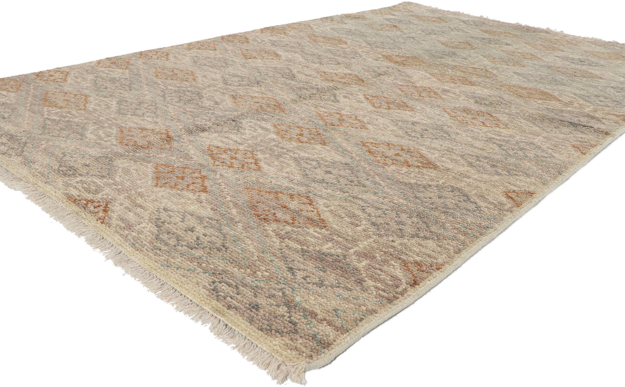 30490 New Earth-Tone Transitional Area Rug, 04'11 x 07'11. 
Emanating modern style with incredible detail and texture, this hand knotted wool transitional area rug is a captivating vision of woven beauty. The allover pattern and earthy colorway