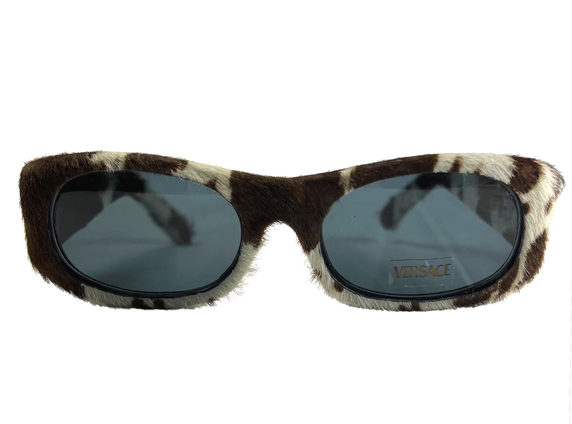 NEW S/S 1999 Gianni Versace by Donatella Pony Hair Appliqué Sunglasses  In Excellent Condition For Sale In West Hollywood, CA