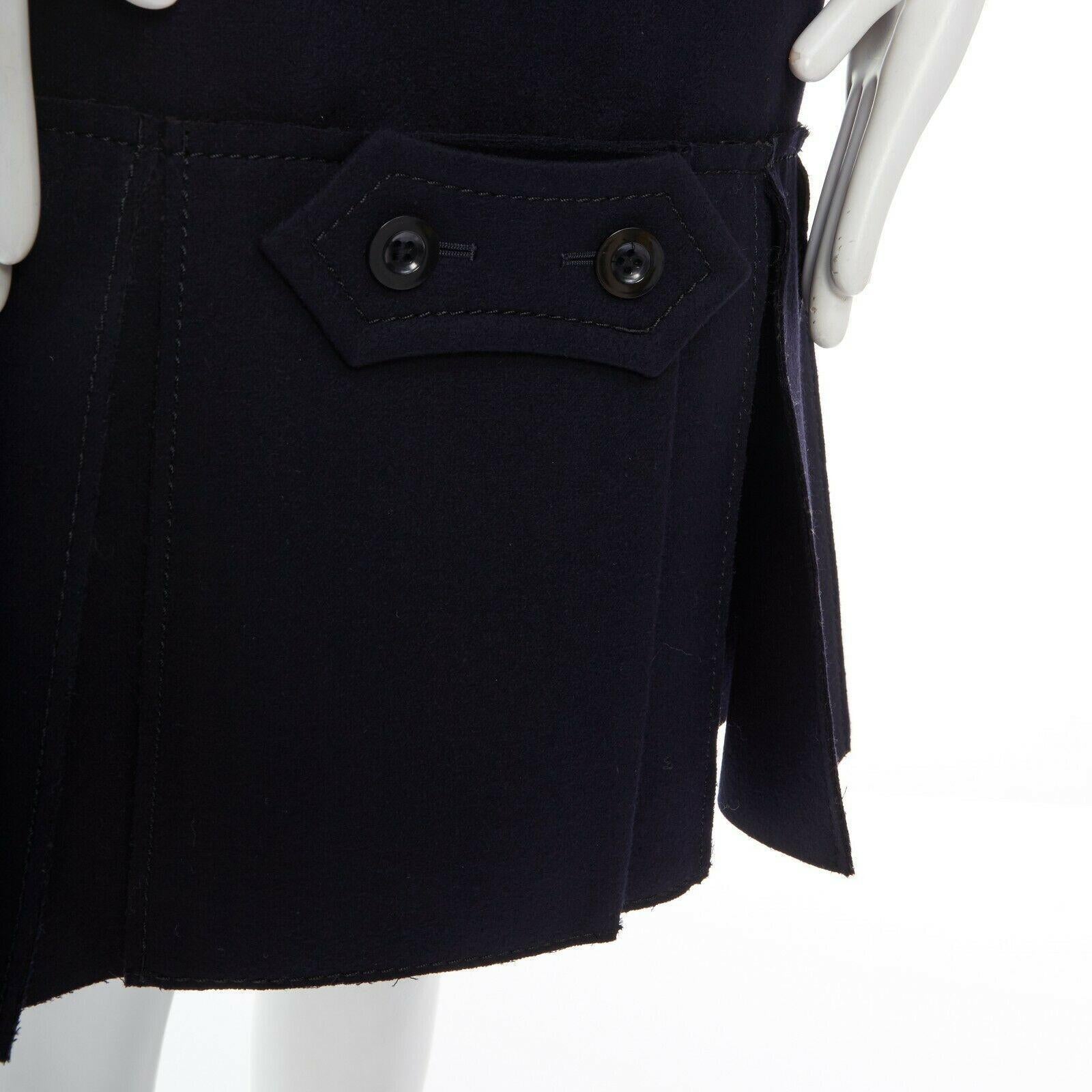 new SACAI AW15 black wool fitted kick flare pleated hem knee skirt JP2 28