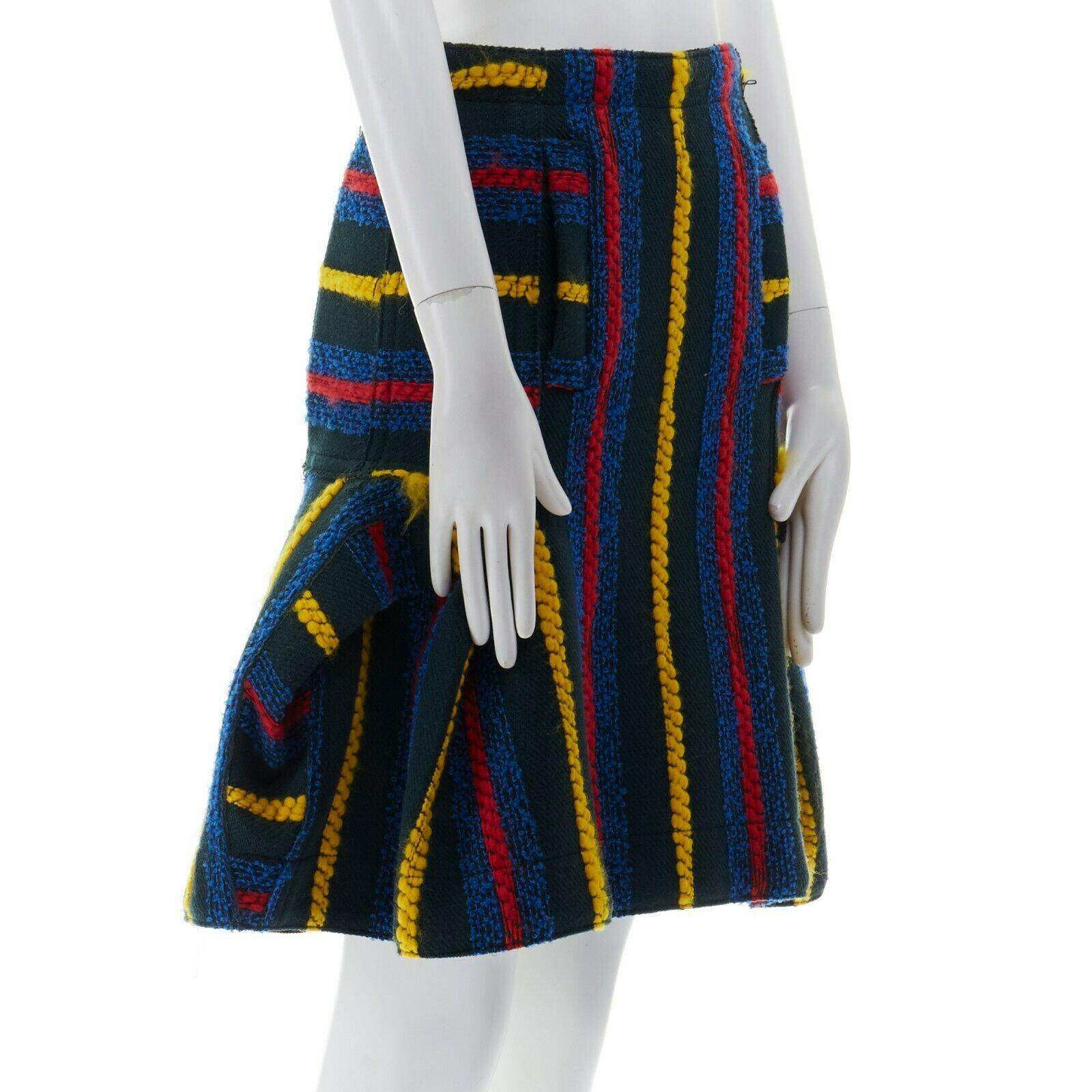 new SACAI AW15 green multicolor stripe knit jacquard pleated flated skirt JP1 S In New Condition In Hong Kong, NT