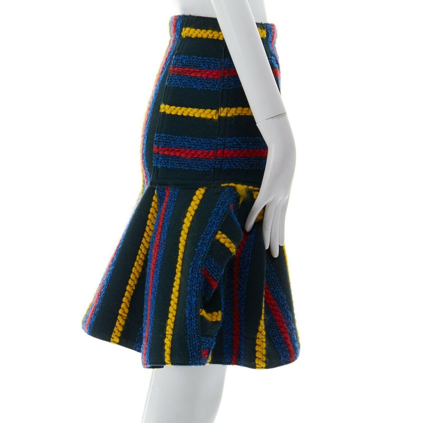 Women's new SACAI AW15 green multicolor stripe knit jacquard pleated flated skirt JP1 S