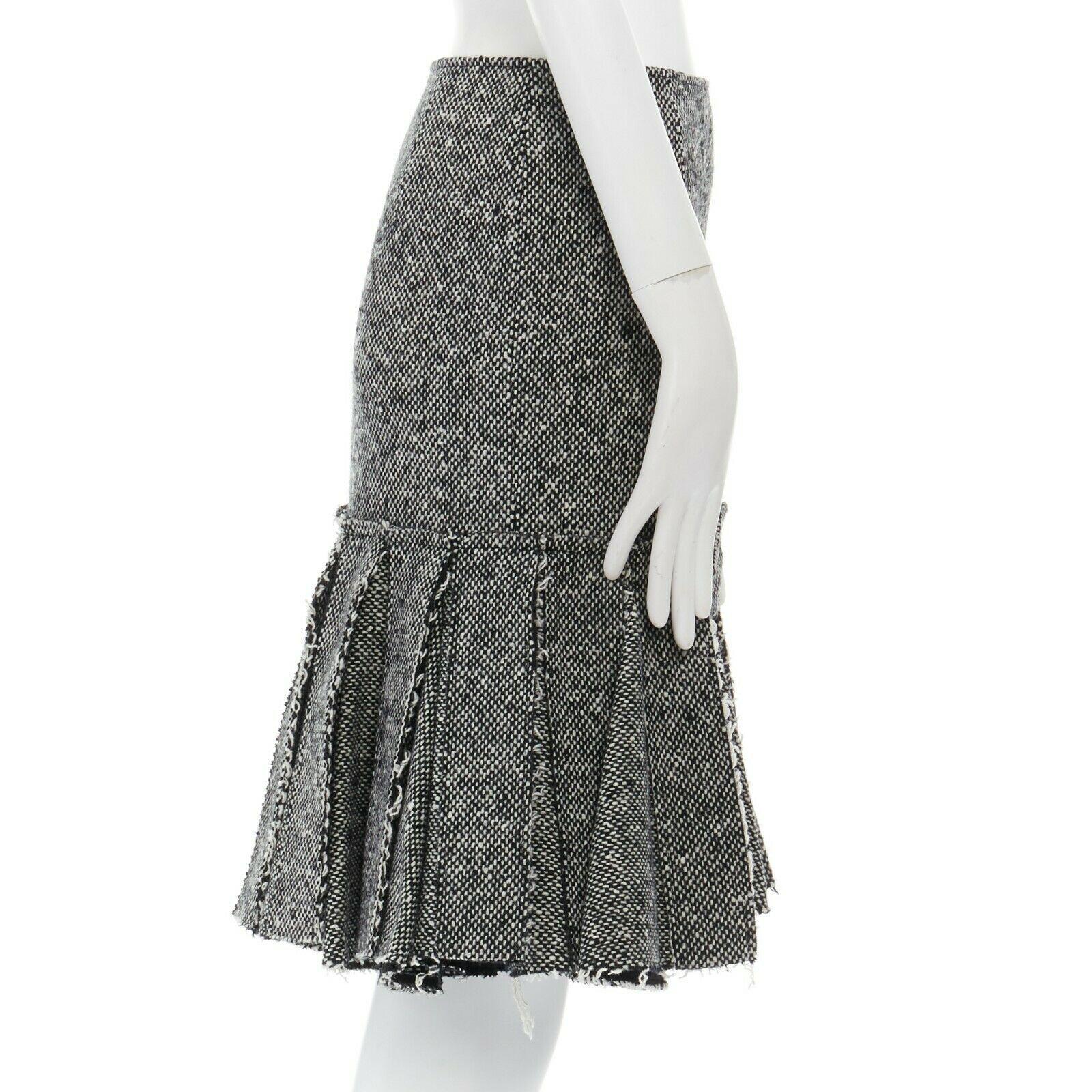 Women's new SACAI AW15 grey wool tweed raw edge pleated back military knee skirt JP3 L