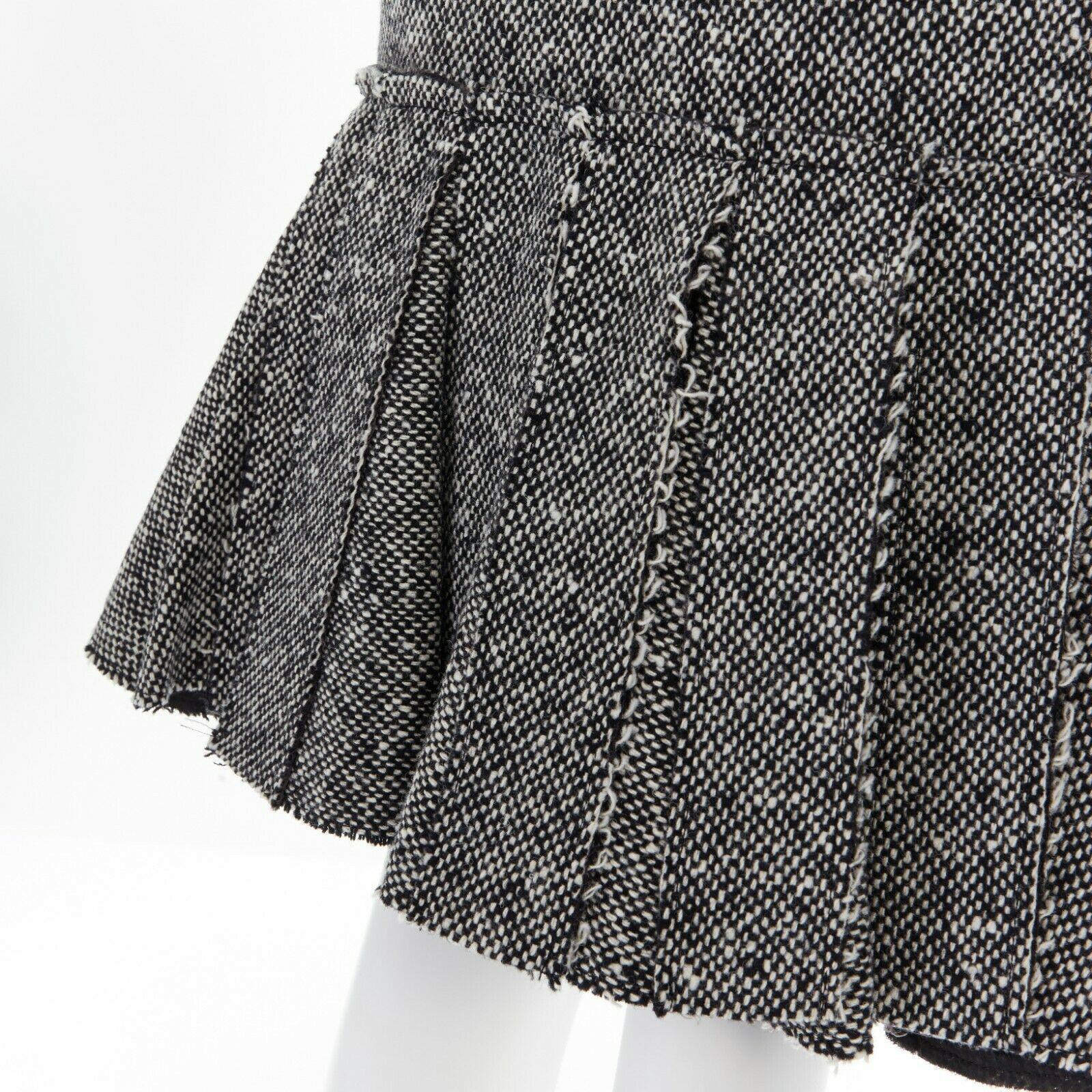 new SACAI AW15 grey wool tweed raw edge pleated back military knee skirt JP3 L 4