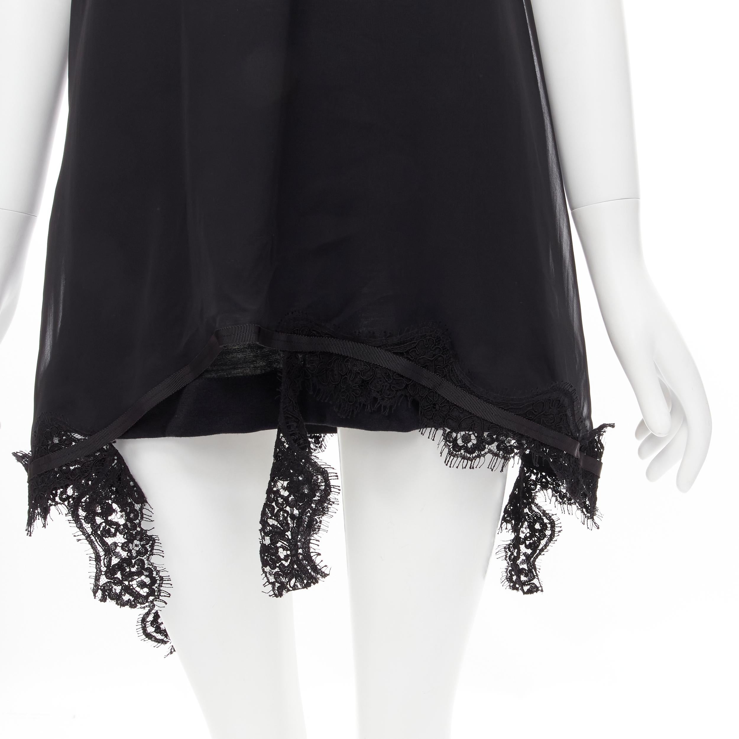 Women's new SACAI black cotton tank layered sheer lace trimmed slip dress JP2 M