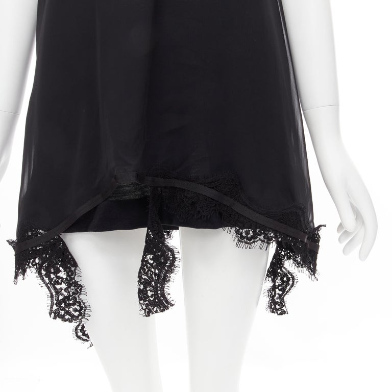 new SACAI black cotton tank layered sheer lace trimmed slip dress JP2 M ...