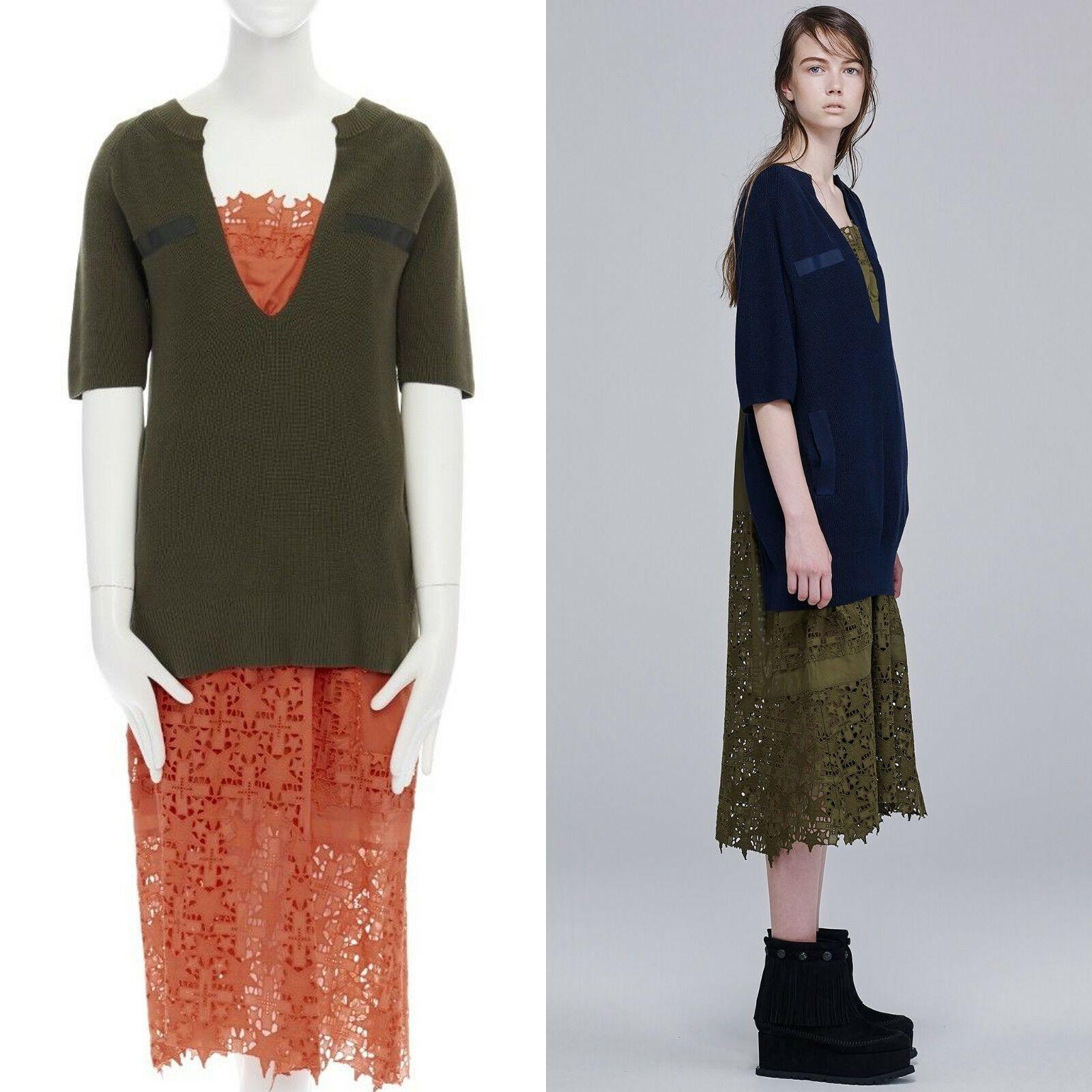 new SACAI Resort 16 military green sweater top orange star lace dress set JP2 M
SACAI BY CHITOSE ABE
FROM THE RESORT 2016 COLLECTION
COTTON, CUPRO. 
2-IN-1 DRESS SWEATER DRESS SET. 
CAN BE WORN SEPERATELY. 
EXCELLENT COMBINATION FOR