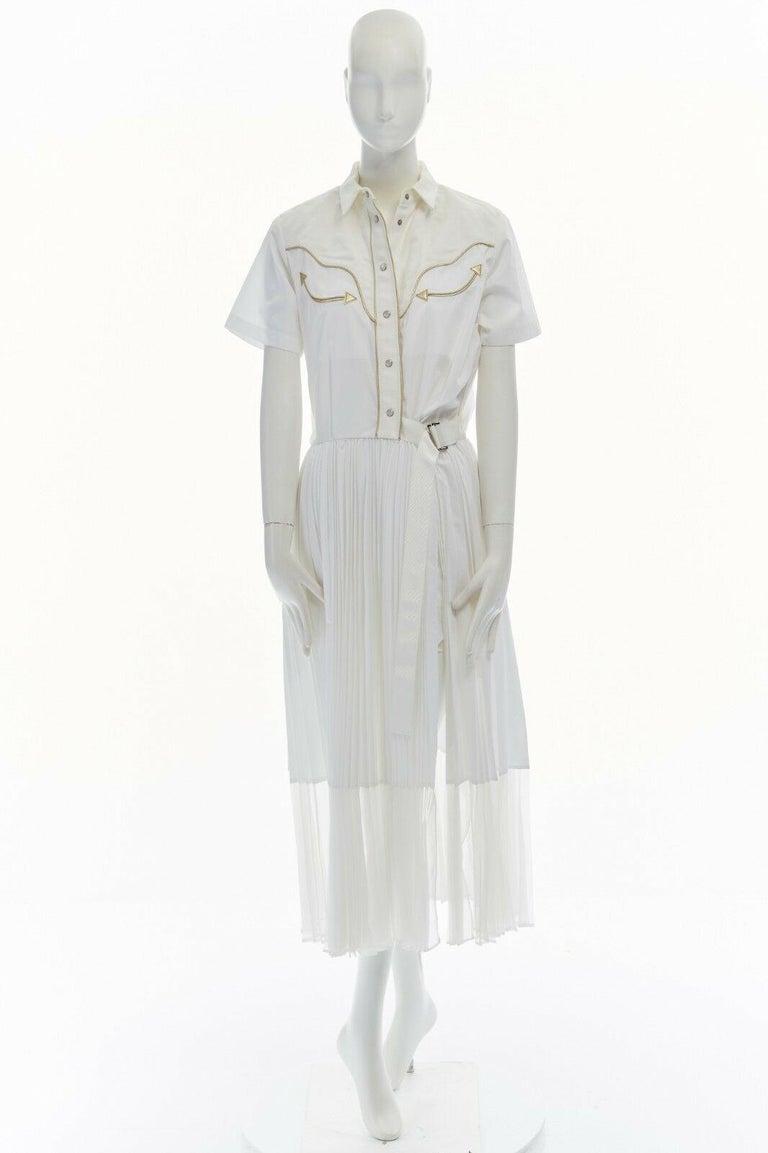 new SACAI Resort 2016 white star western shirt pleated belted cotton ...