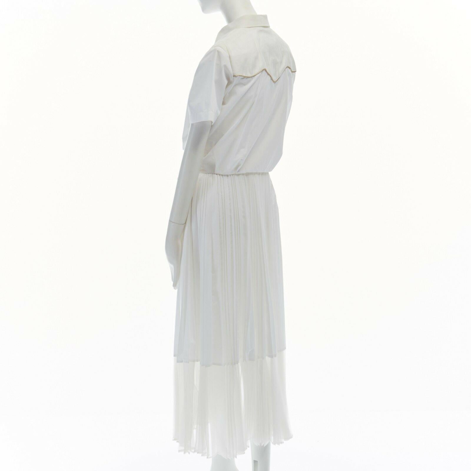 new SACAI Resort 2016 white star western shirt pleated belted cotton dress JP2 M In Good Condition In Hong Kong, NT