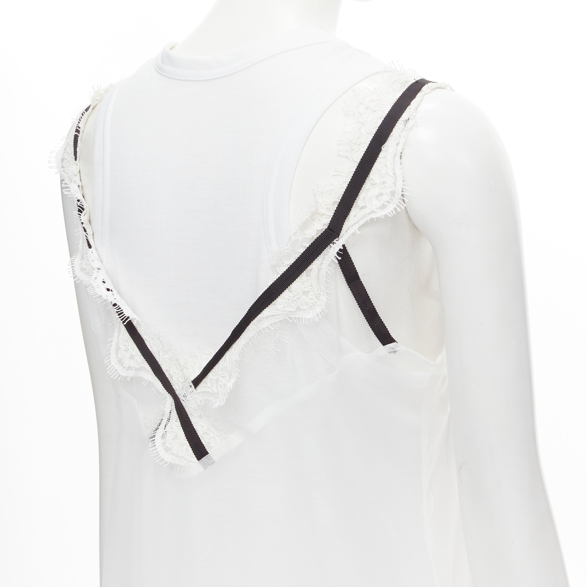 new SACAI white cotton tank layered sheer lace trimmed slip dress JP2 M 1