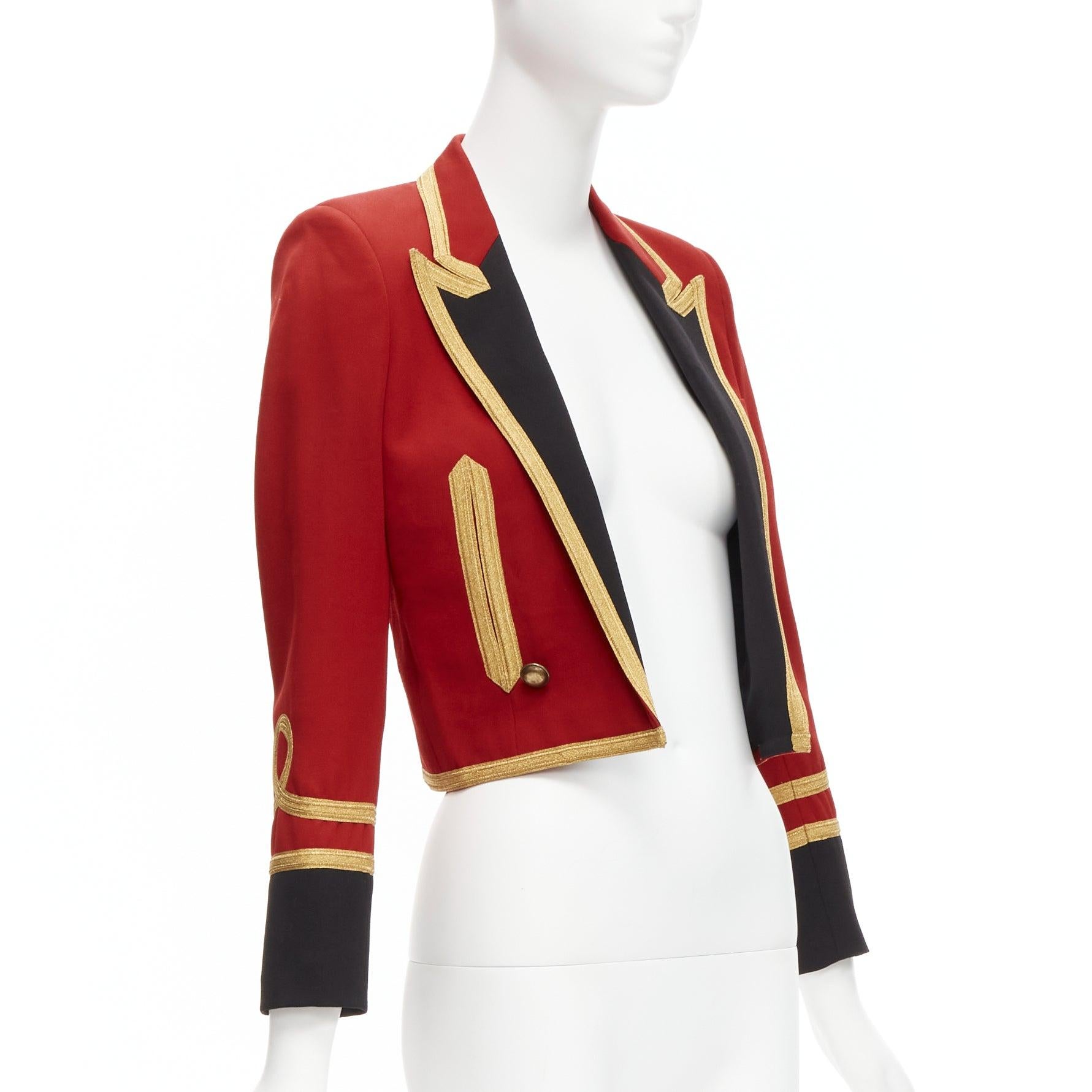 Women's new SAINT LAURENT 2014 Spencer red wool military cropped officer jacket FR34 XS For Sale