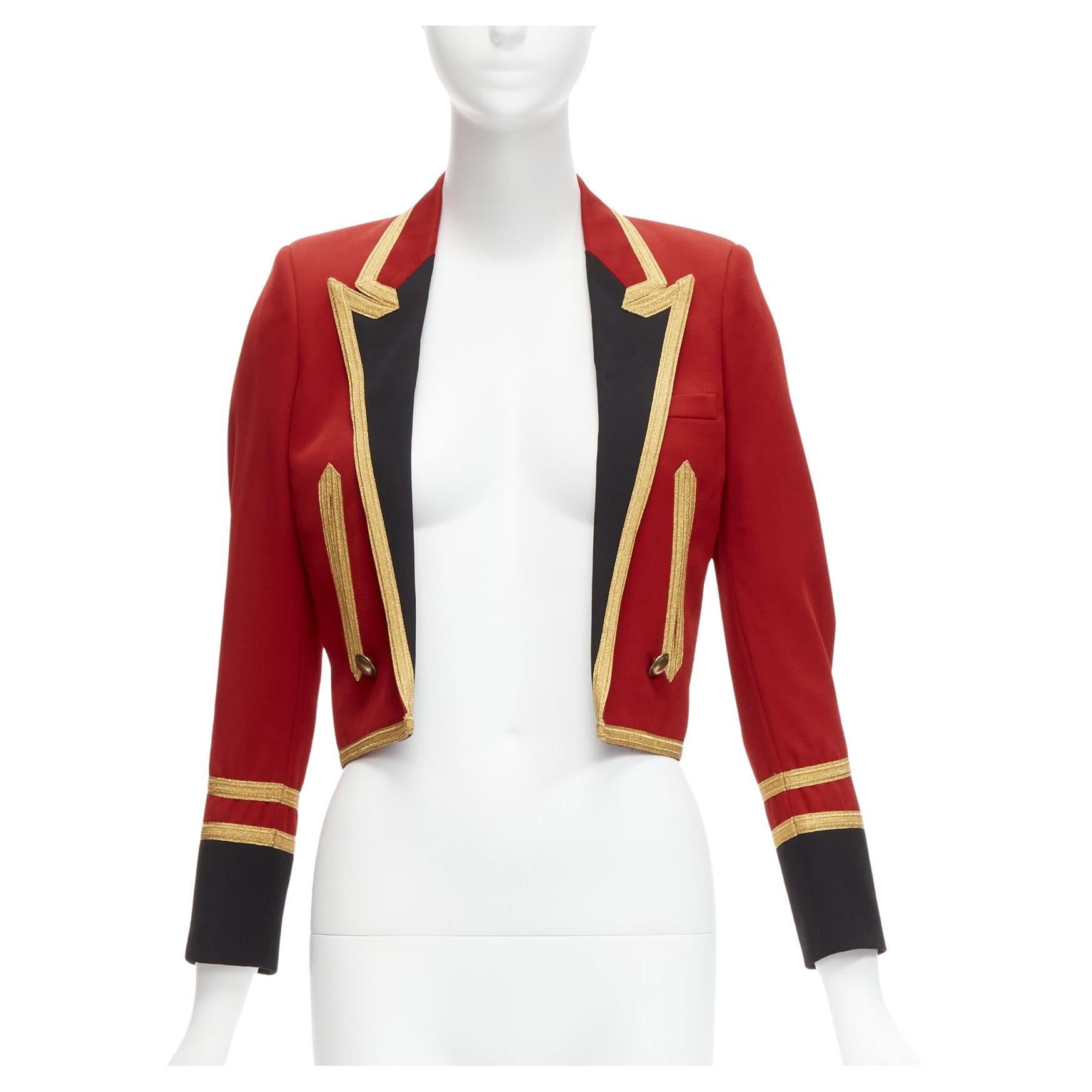new SAINT LAURENT 2014 Spencer red wool military cropped officer jacket FR34 XS For Sale