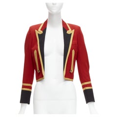 new SAINT LAURENT 2014 Spencer red wool military cropped officer jacket FR34 XS