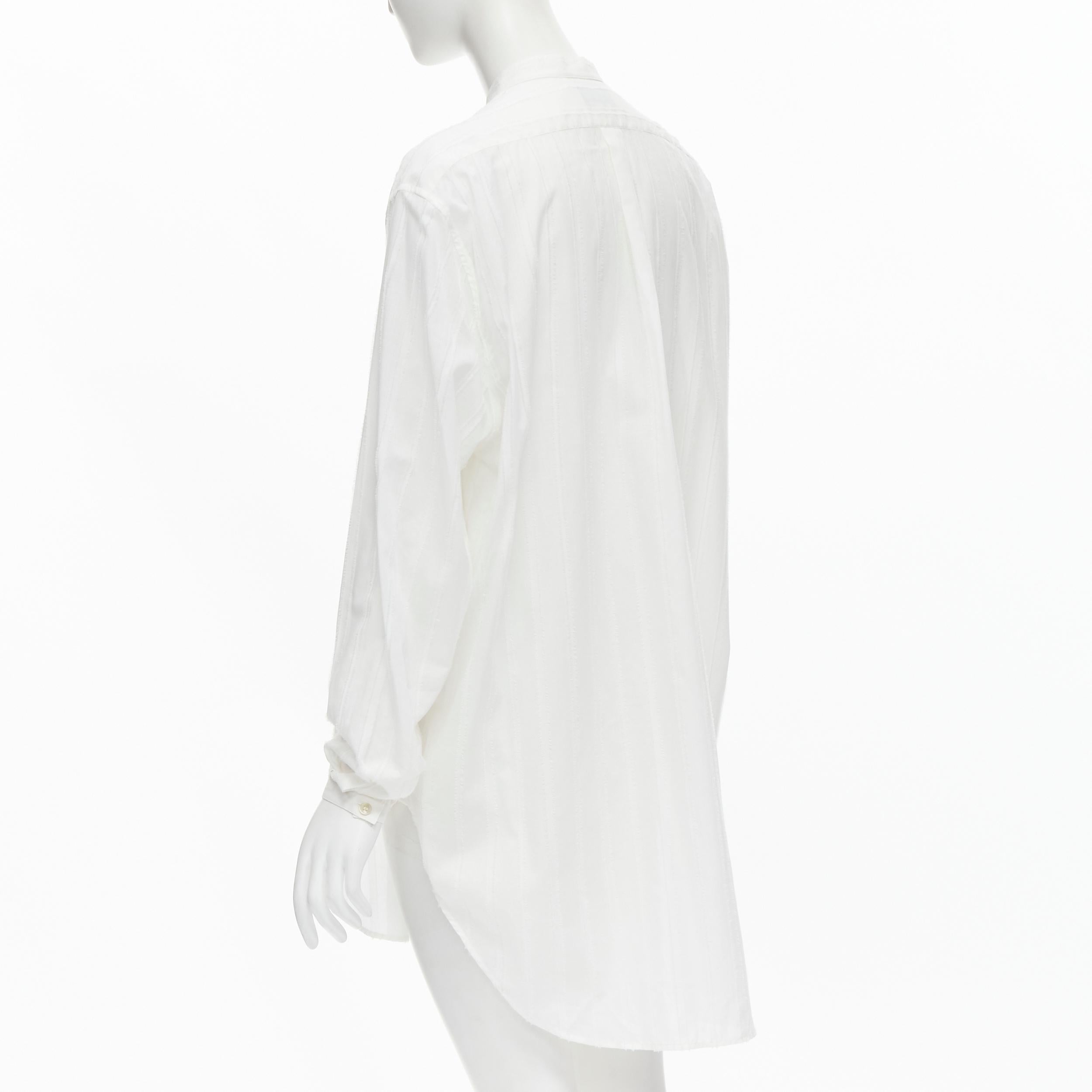Women's new SAINT LAURENT 2017 white fine cotton frayed striped long tunic shirt FR36 S For Sale