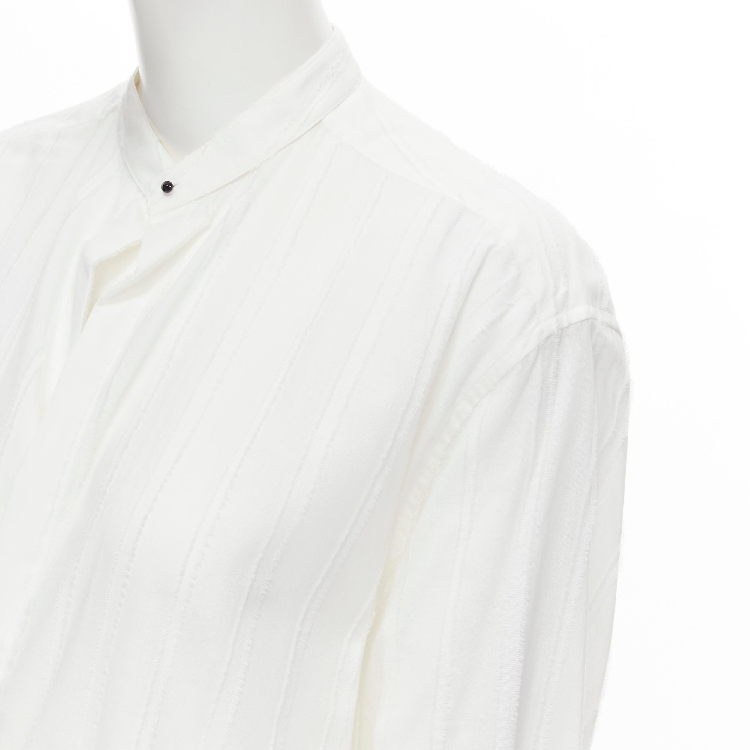 new SAINT LAURENT 2017 white fine cotton frayed striped long tunic shirt FR36 S For Sale 1