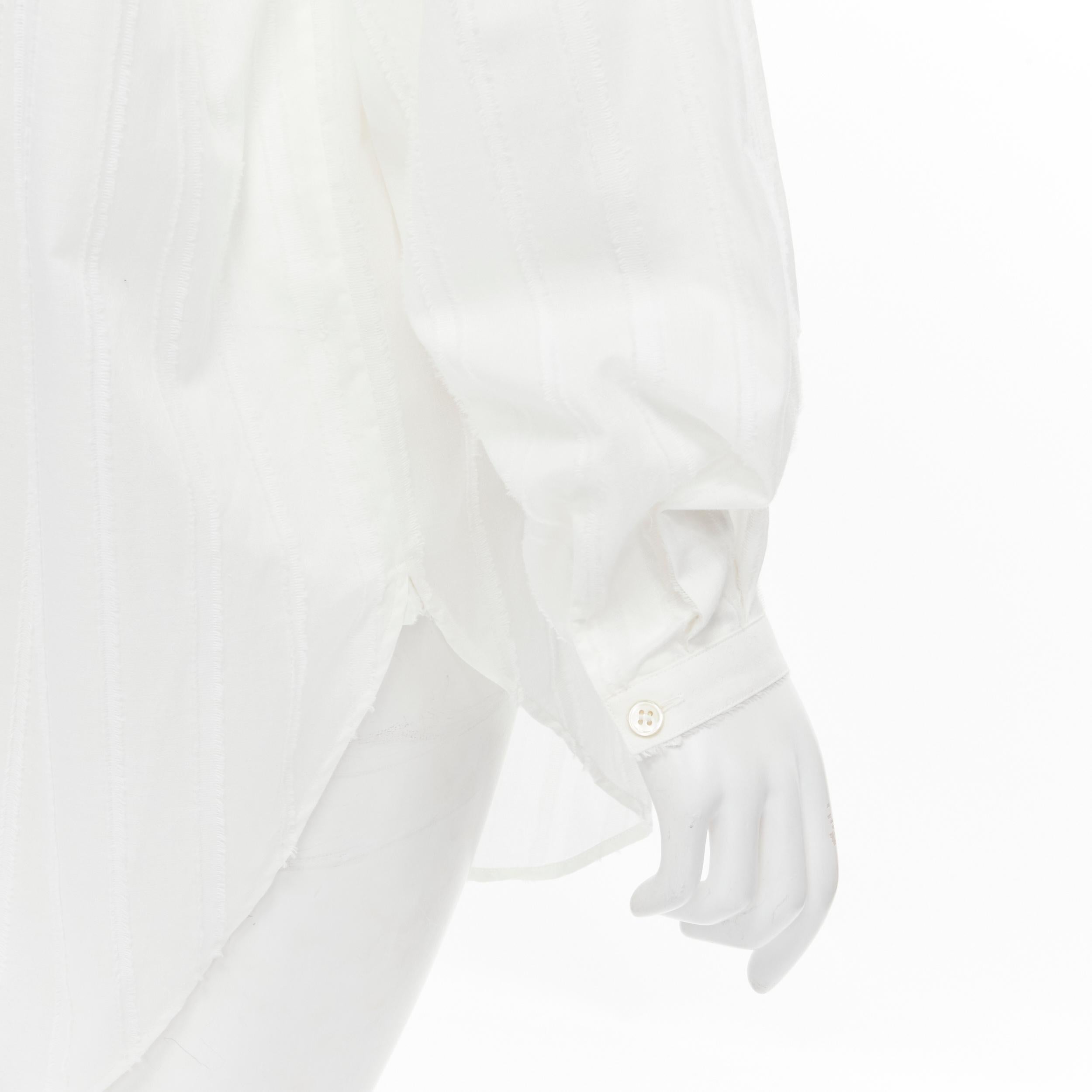 new SAINT LAURENT 2017 white fine cotton frayed striped long tunic shirt FR36 S For Sale 2