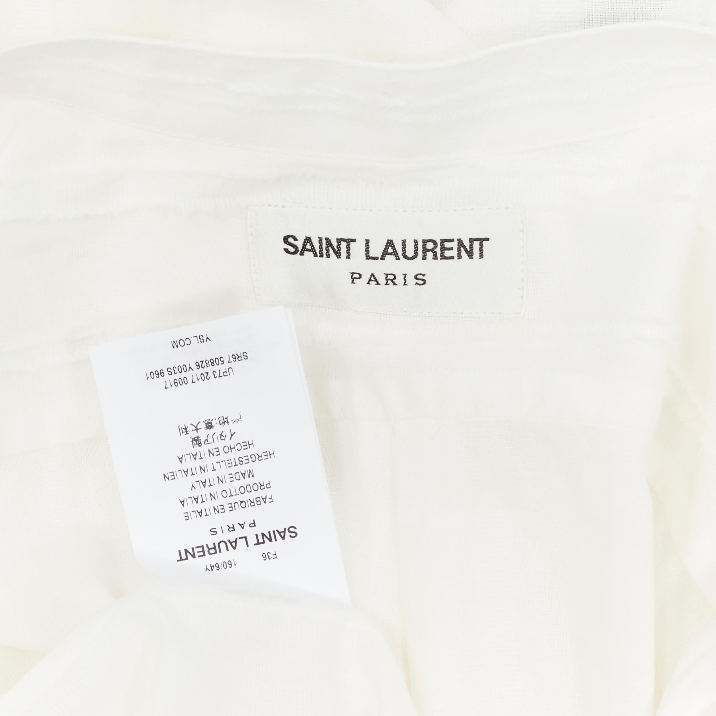 new SAINT LAURENT 2017 white fine cotton frayed striped long tunic shirt FR36 S For Sale 3