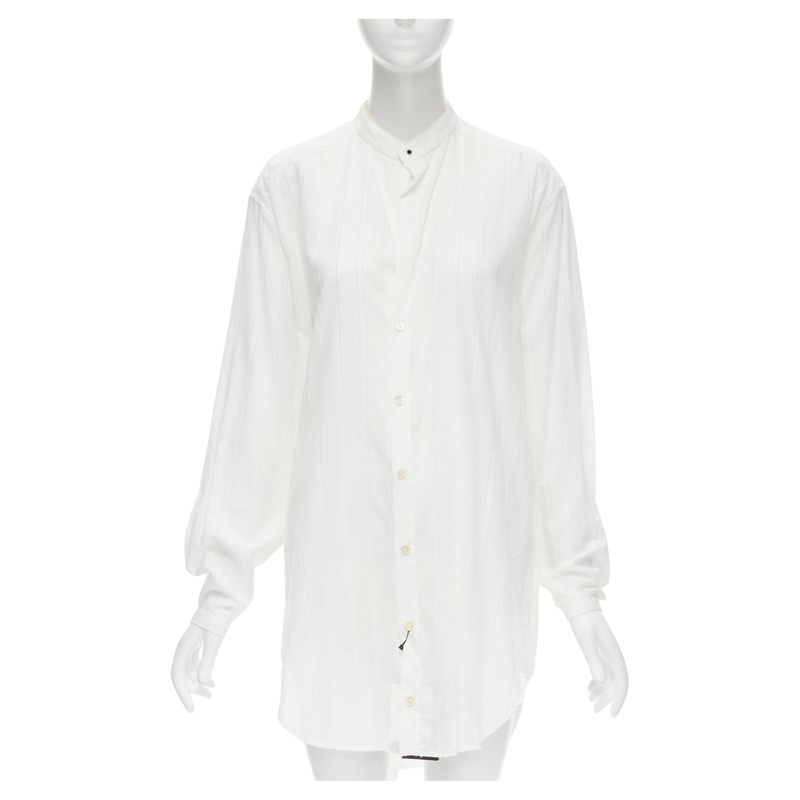 new SAINT LAURENT 2017 white fine cotton frayed striped long tunic shirt FR36 S For Sale