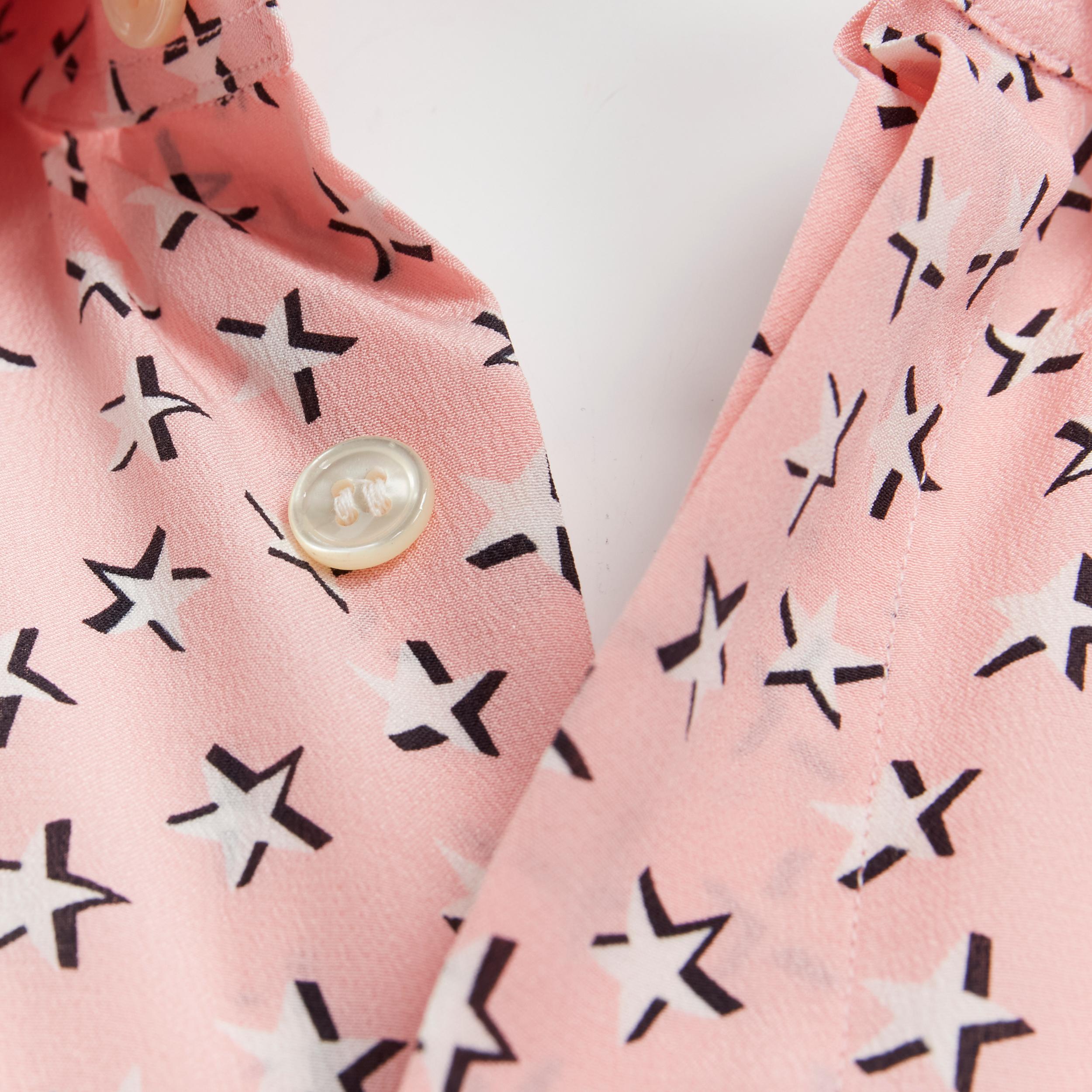 new Saint Laurent 2018 100% silk pink white star print long sleeve shirt S EU38 For Sale 2
