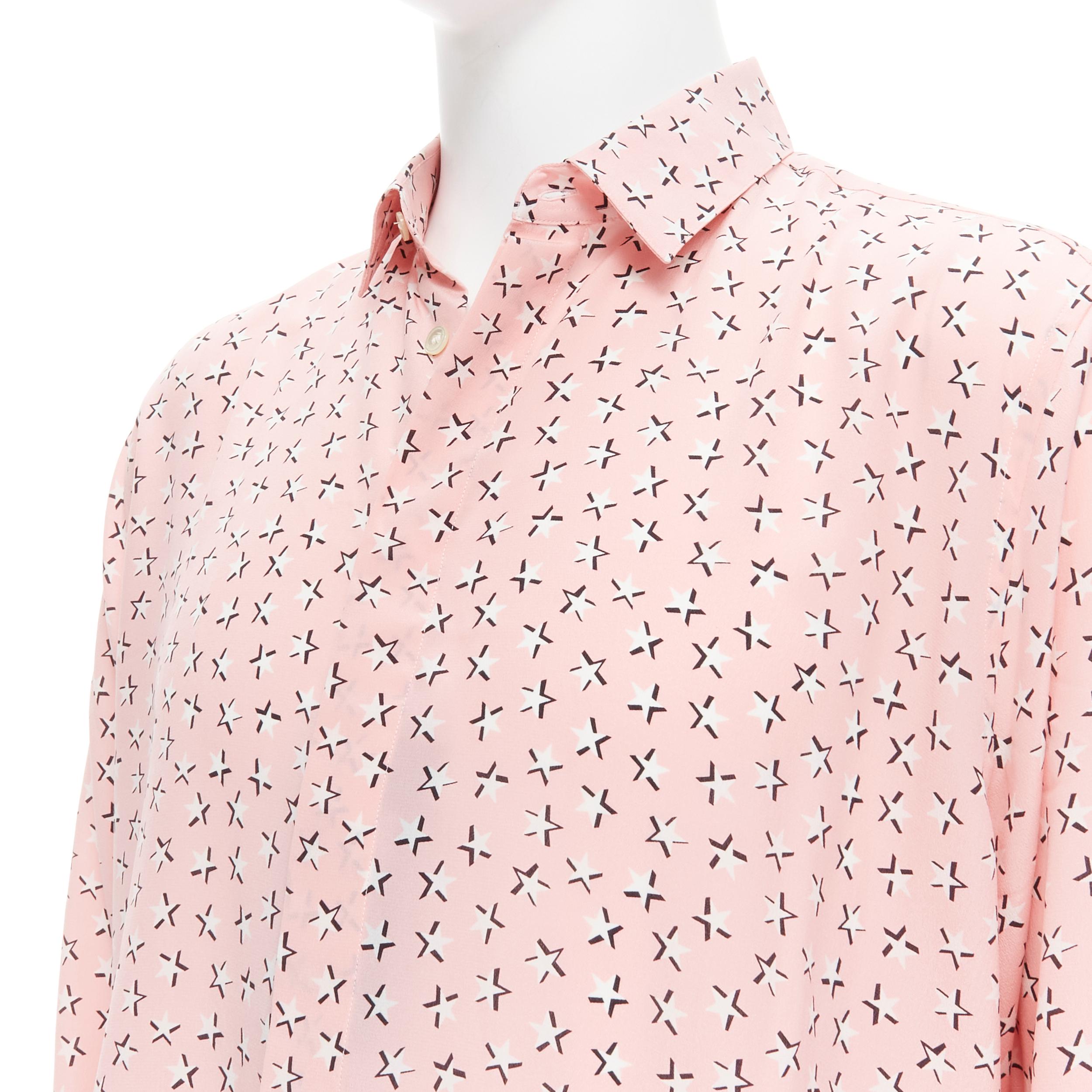 Beige new Saint Laurent 2018 100% silk pink white star print long sleeve shirt S EU38 For Sale