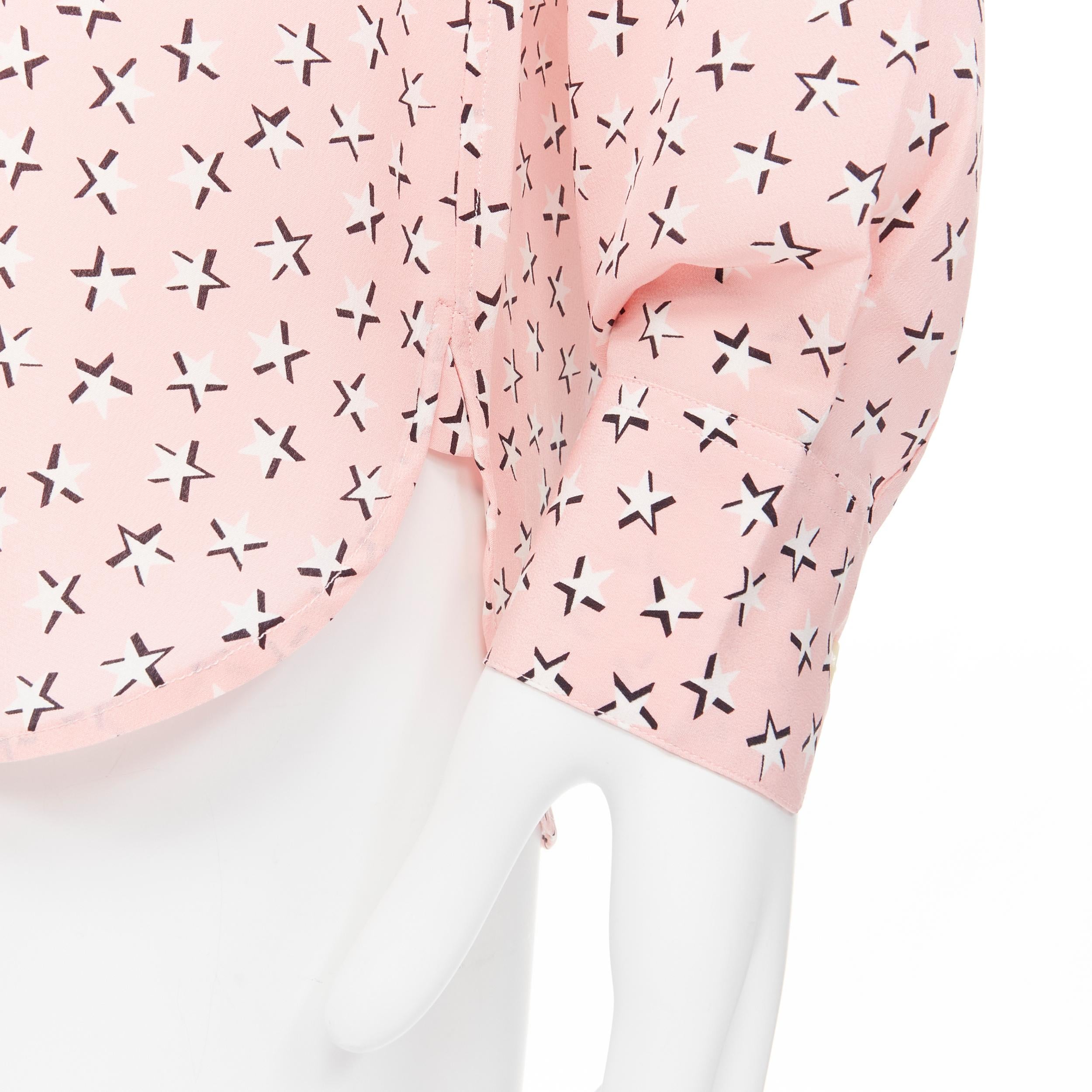 Men's new Saint Laurent 2018 100% silk pink white star print long sleeve shirt S EU38 For Sale