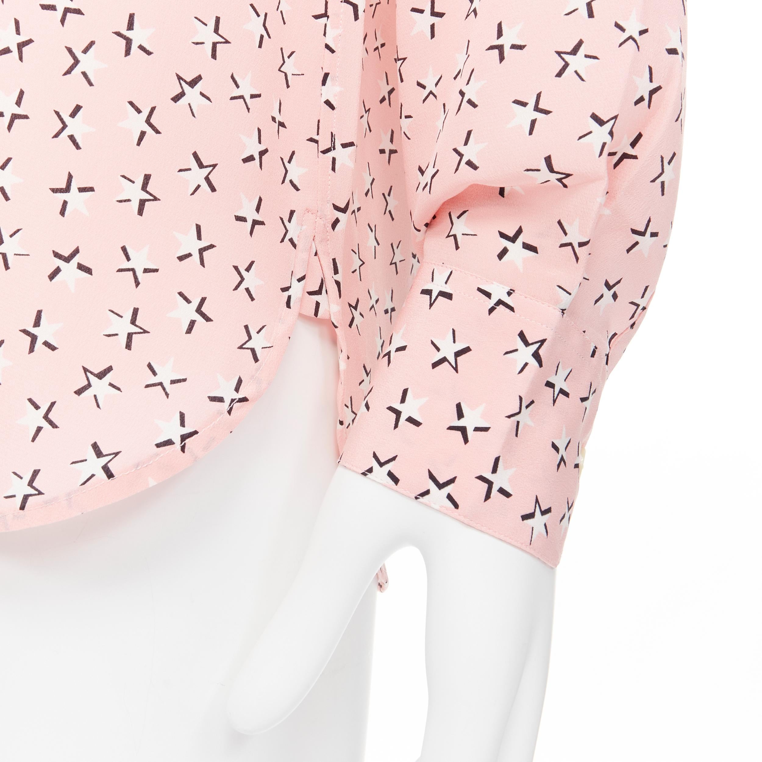 Men's new Saint Laurent 2018 100% silk pink white star print long sleeve shirt S EU38