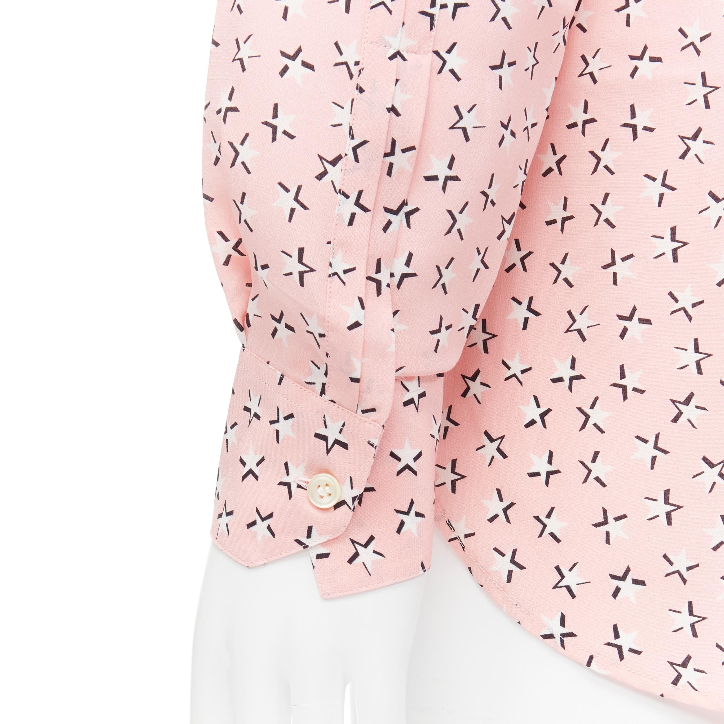 new Saint Laurent 2018 100% silk pink white star print long sleeve shirt S EU38 For Sale 1