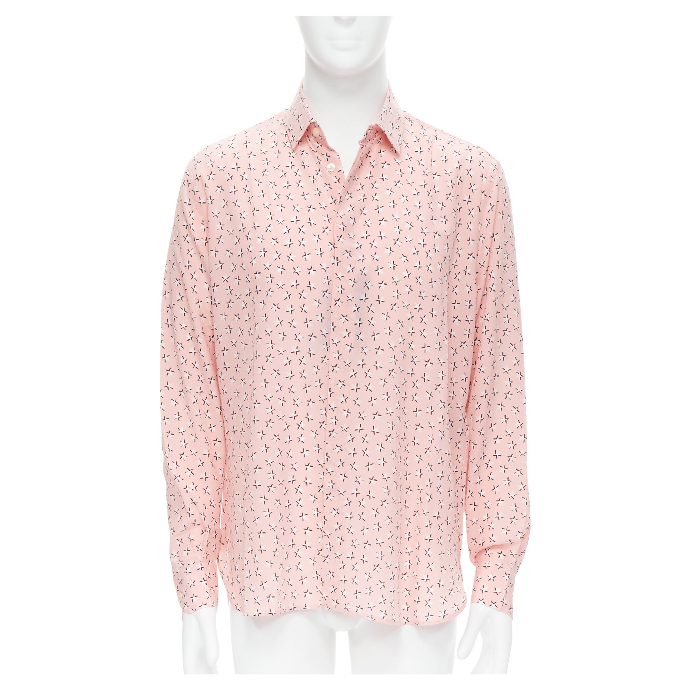 new Saint Laurent 2018 100% silk pink white star print long sleeve shirt S EU38 For Sale