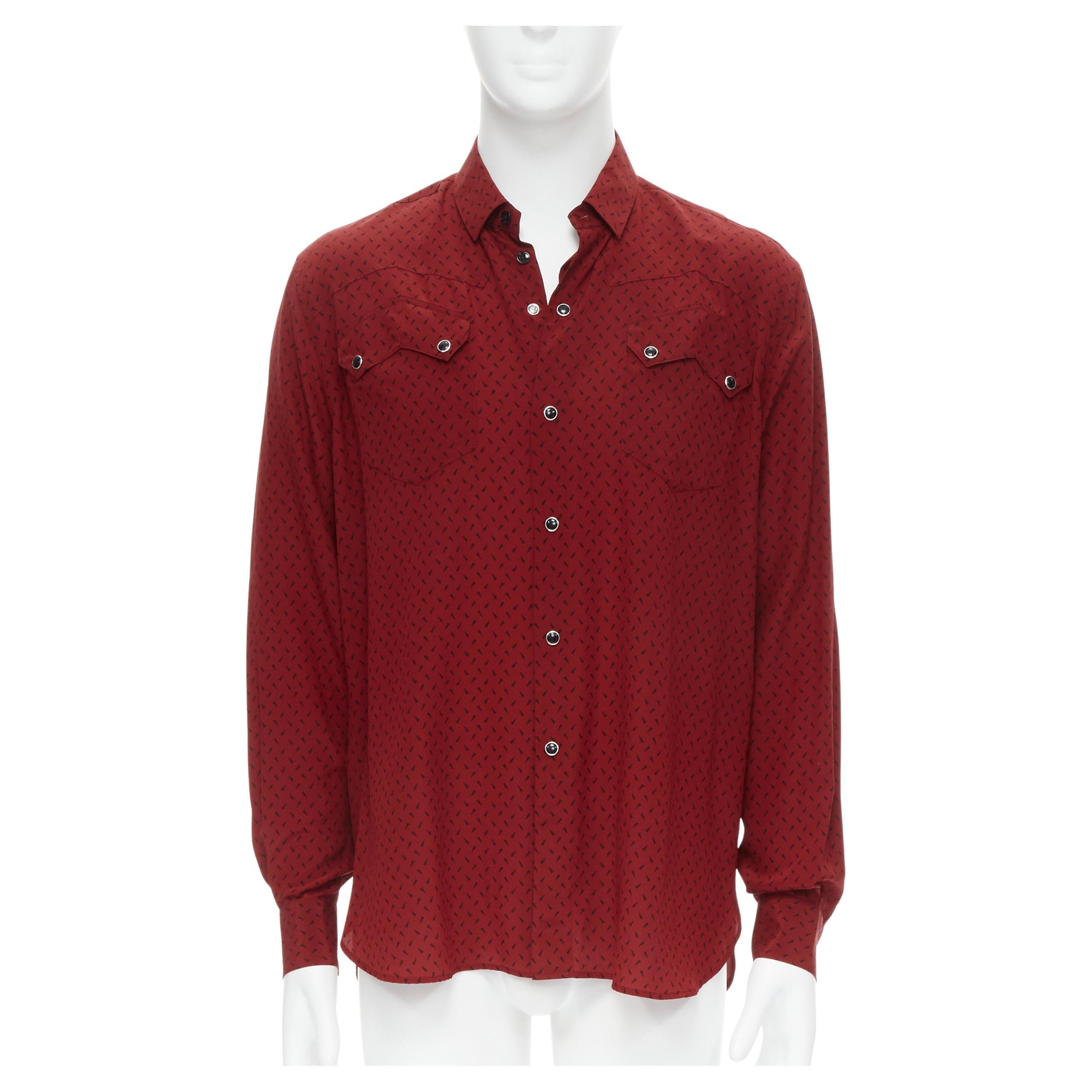 new SAINT LAURENT 2018 100% silk red black print western casual shirt EU38 S For Sale