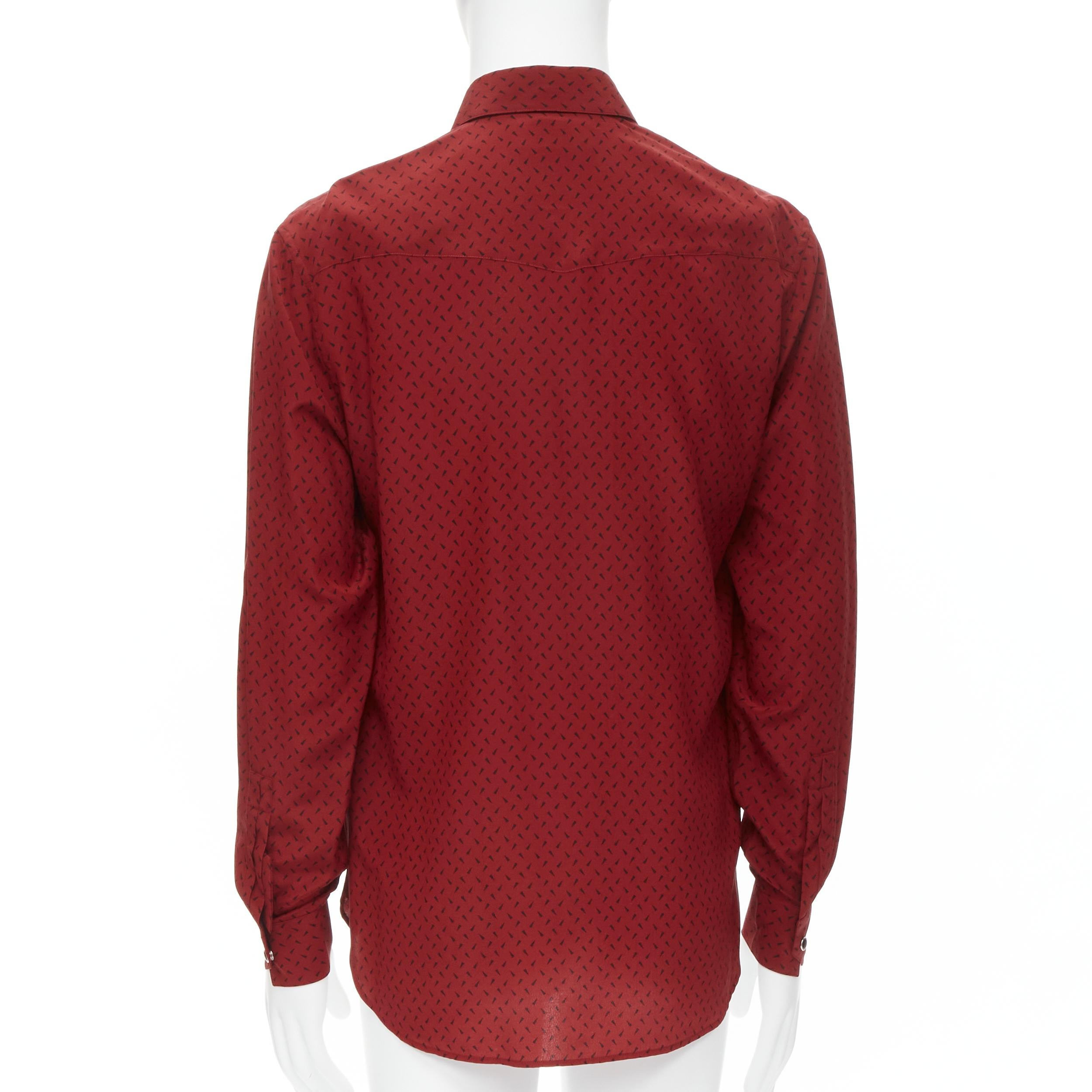 Men's new SAINT LAURENT 2018 100% silk red black print western casual shirt EU39 M