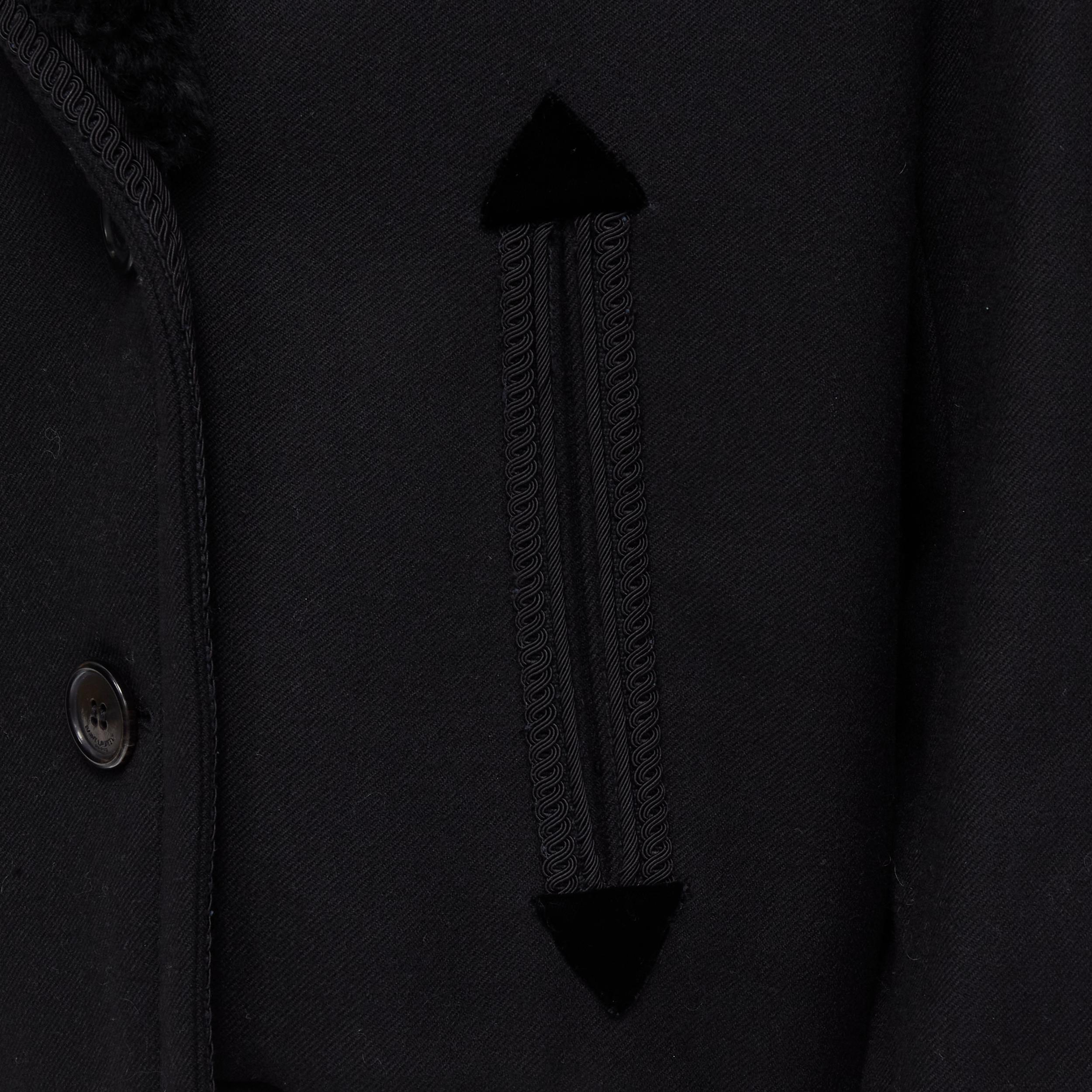 new SAINT LAURENT 2018 black fur collar double breasted bomber pea coat EU52 XL For Sale 5