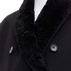 new SAINT LAURENT 2018 black fur collar double breasted bomber pea coat EU52 XL