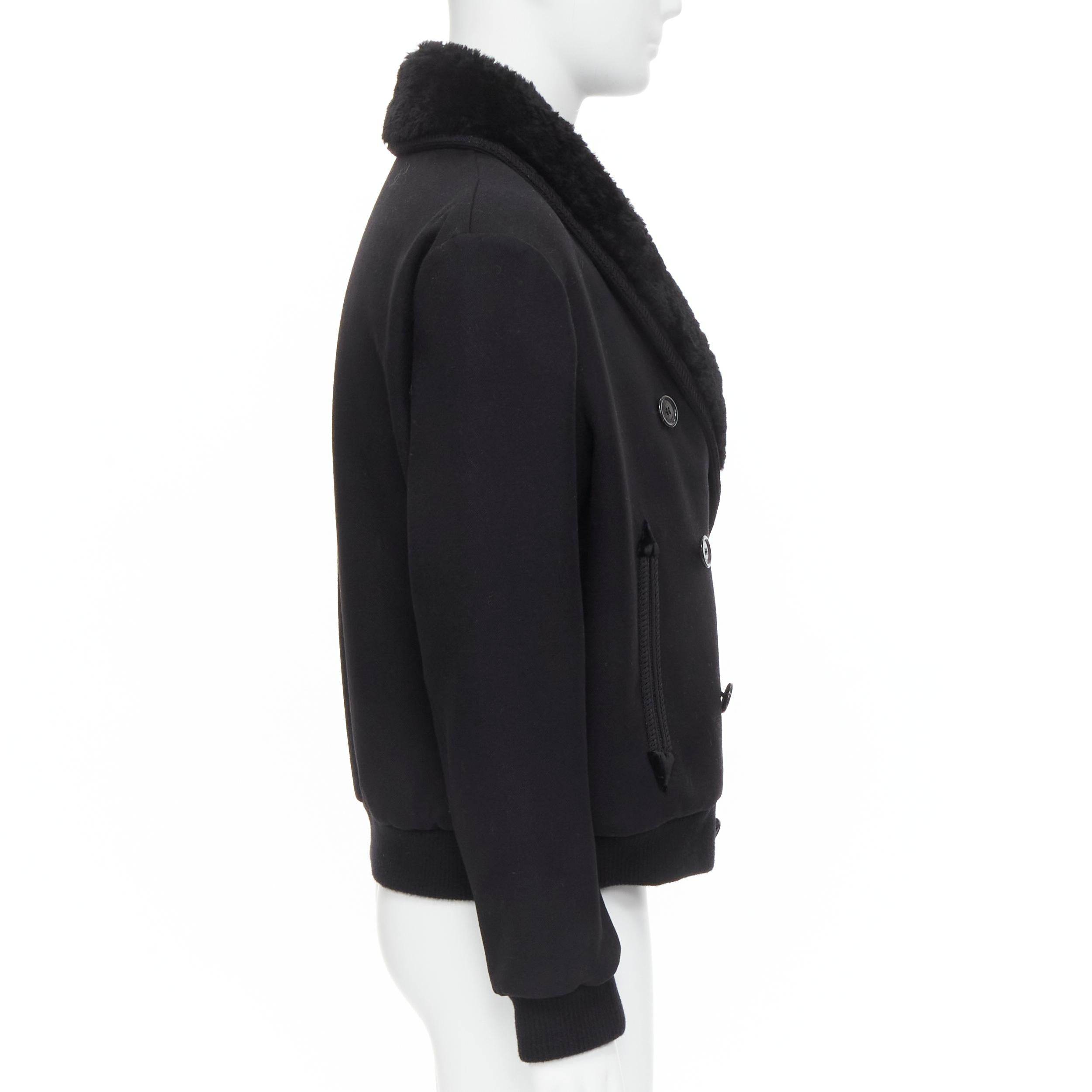 Black new SAINT LAURENT 2018 black fur collar double breasted bomber pea coat EU52 XL For Sale