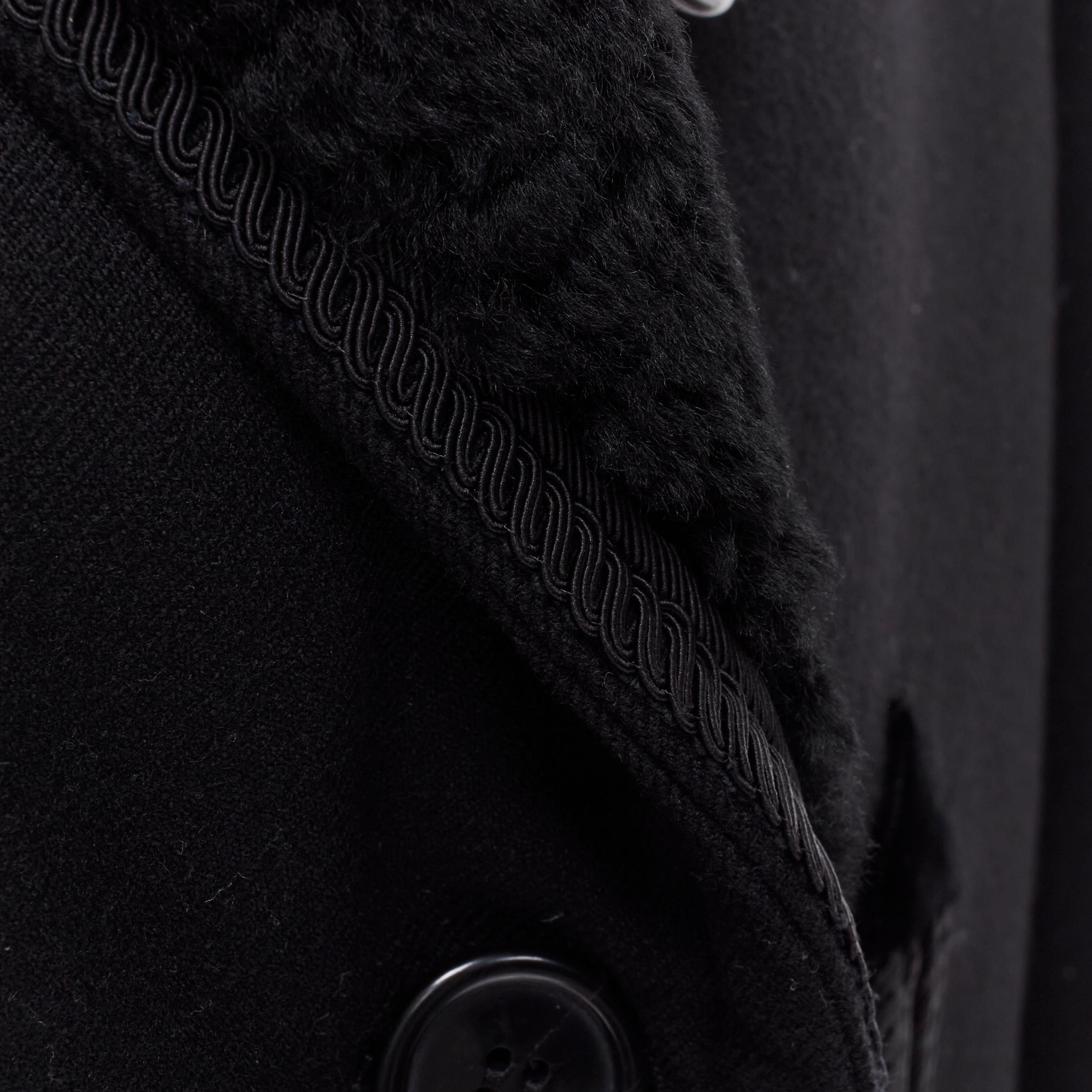 new SAINT LAURENT 2018 black fur collar double breasted bomber pea coat EU52 XL For Sale 2