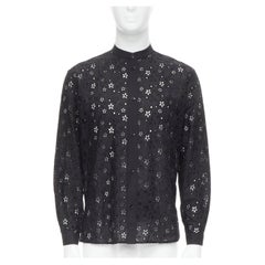 new SAINT LAURENT 2018 black star embroidery anglais collarless shirt EU38 S
