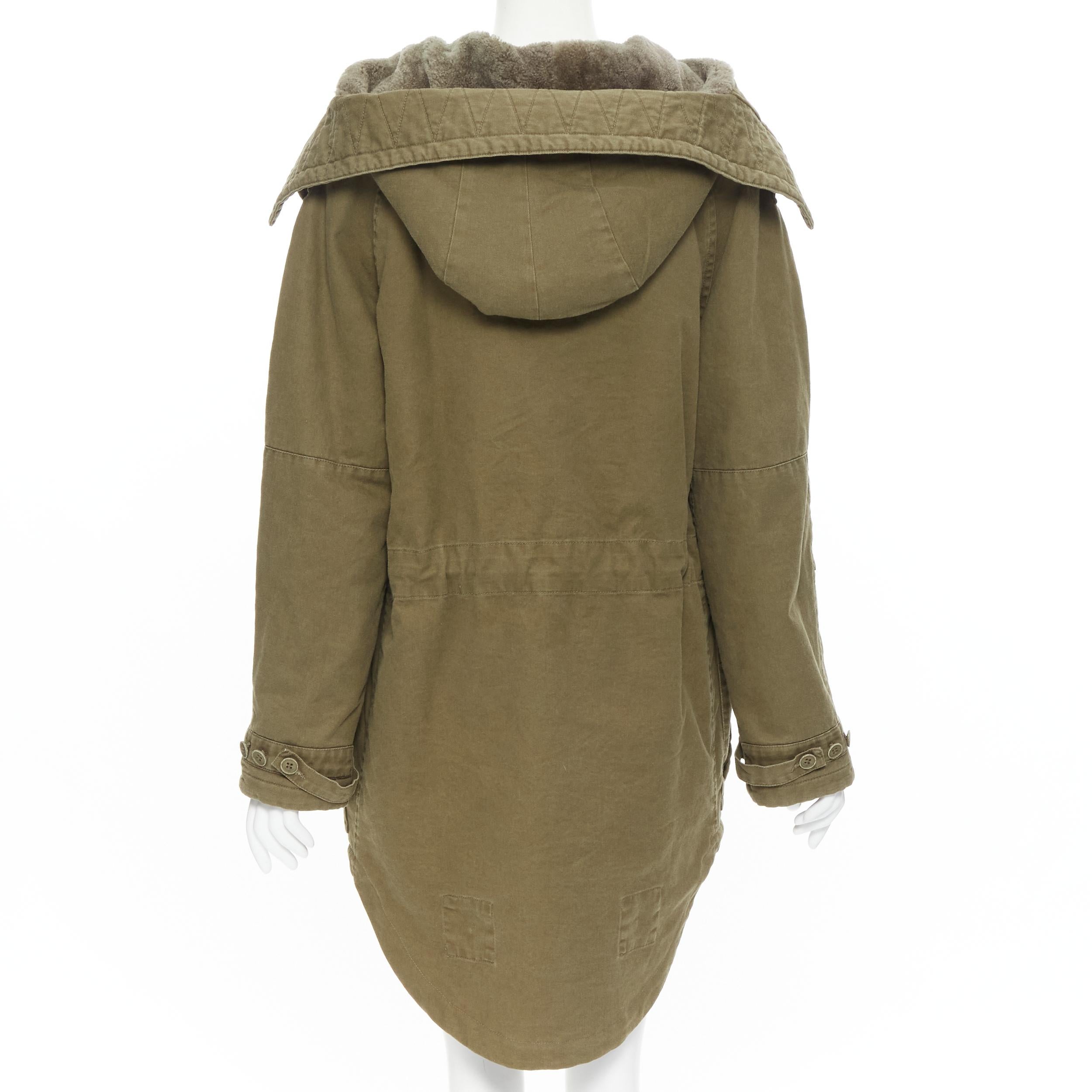 new SAINT LAURENT 2018 full shearling lined green military parka coat IT36  XS For Sale at 1stDibs