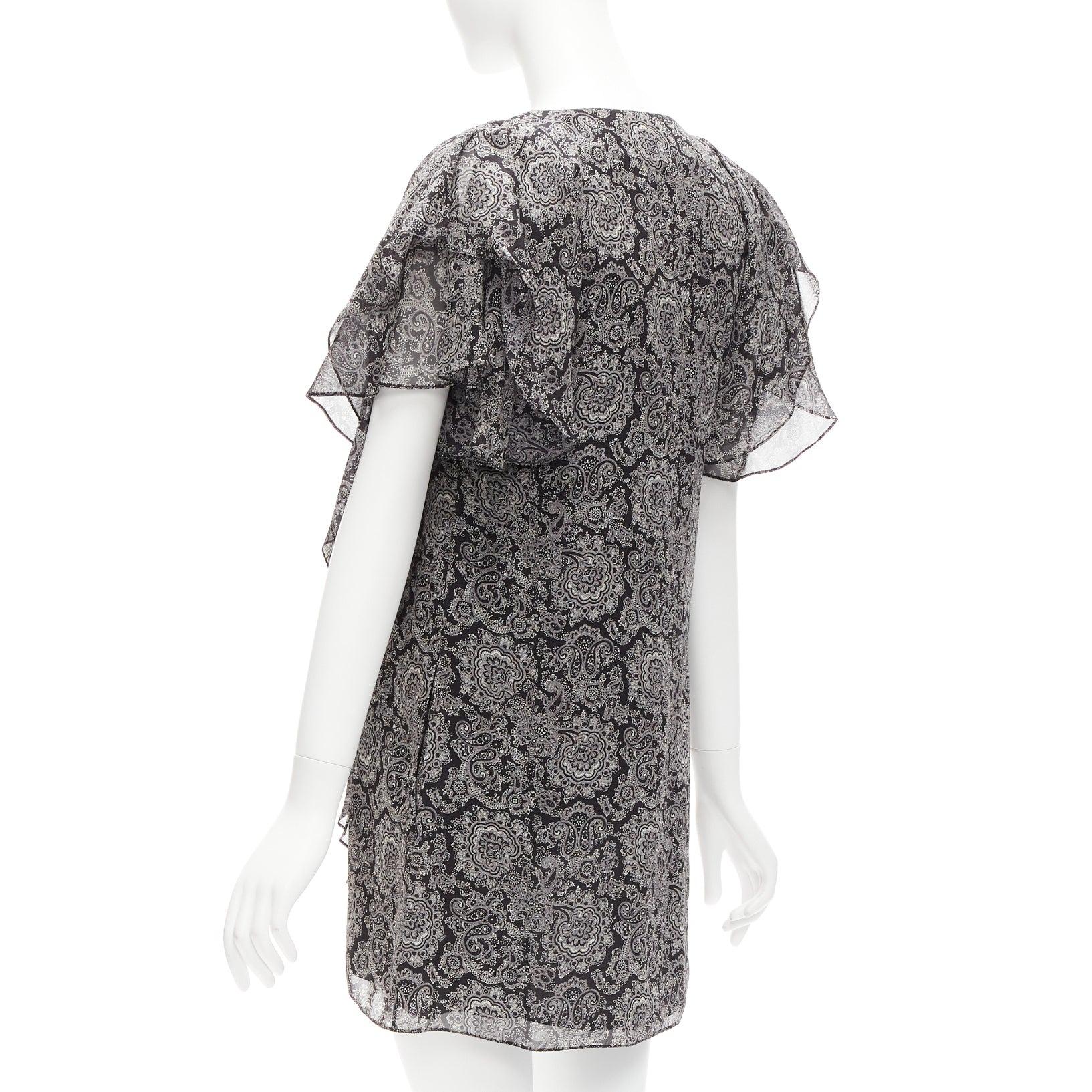 new SAINT LAURENT 2018 grey black 100% silk paisley gypsy dress FR38 M For Sale 2
