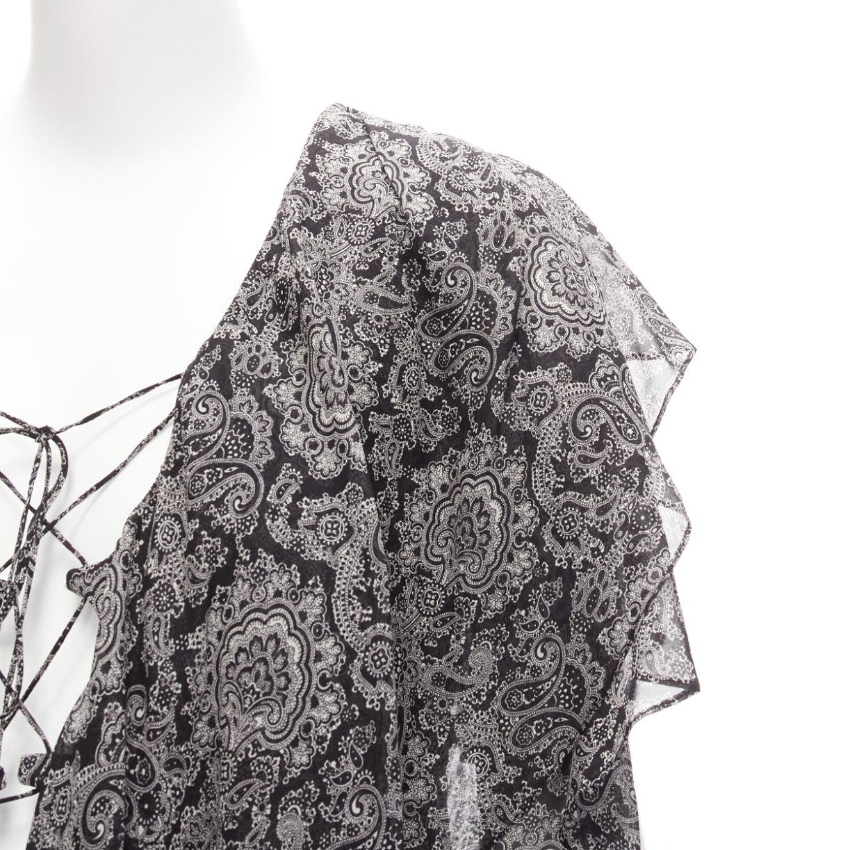 new SAINT LAURENT 2018 grey black 100% silk paisley gypsy dress FR38 M For Sale 3