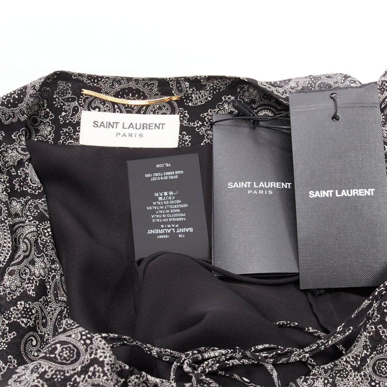 new SAINT LAURENT 2018 grey black 100% silk paisley gypsy dress FR38 M For Sale 4