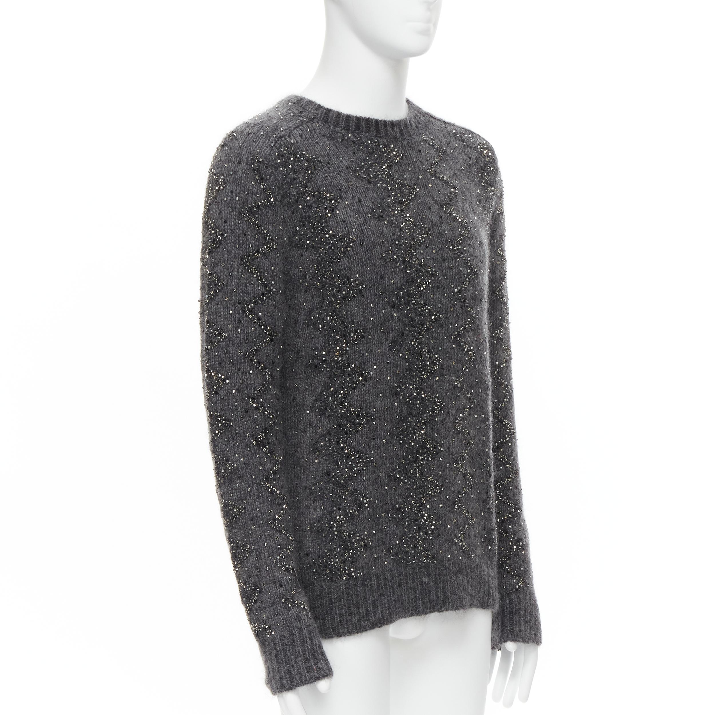 Black new SAINT LAURENT 2018 mohair wool crystal rhinestone embellished sweater M For Sale