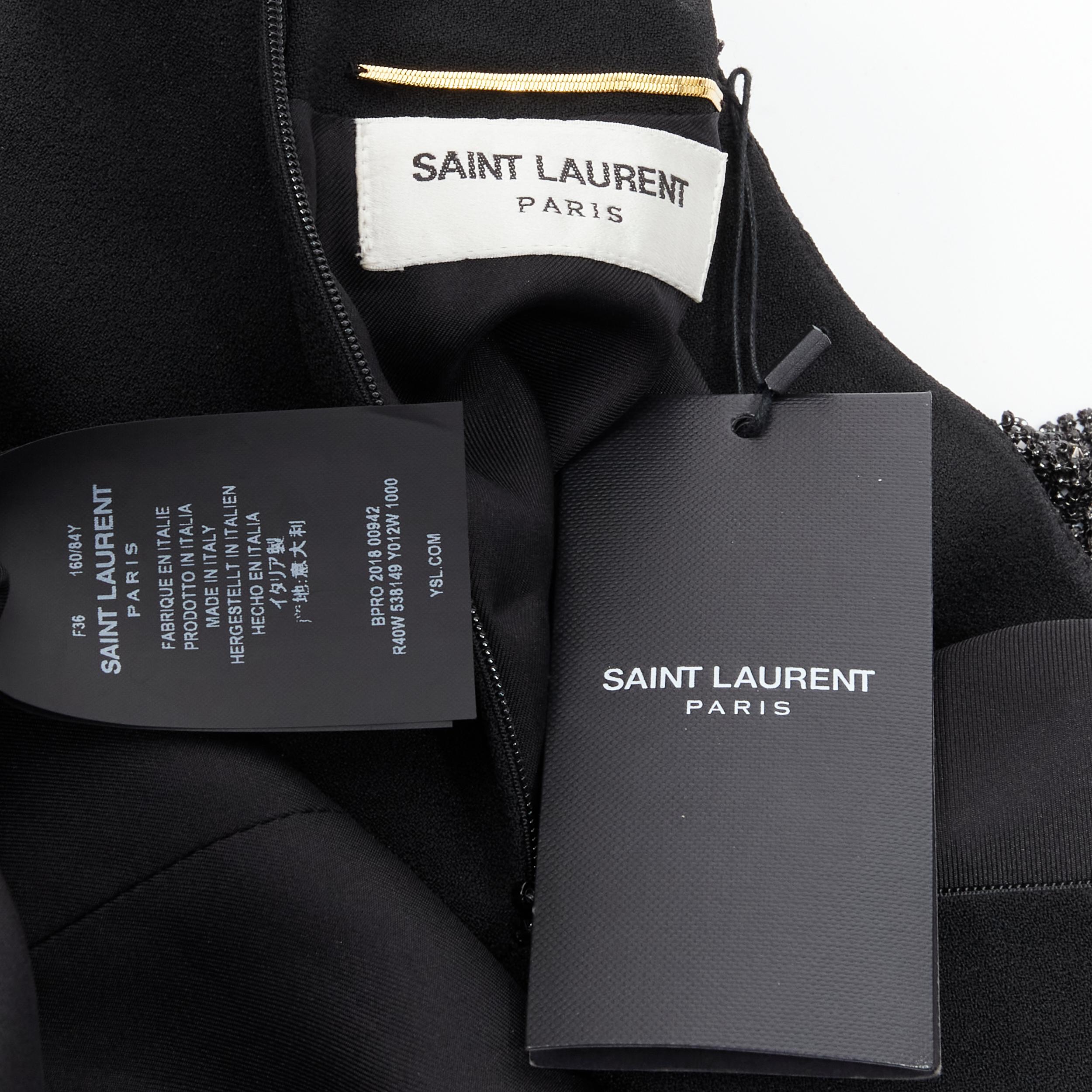 new SAINT LAURENT 2018 Runway black chainmail stud tie belt mini dress FR38 S For Sale 4