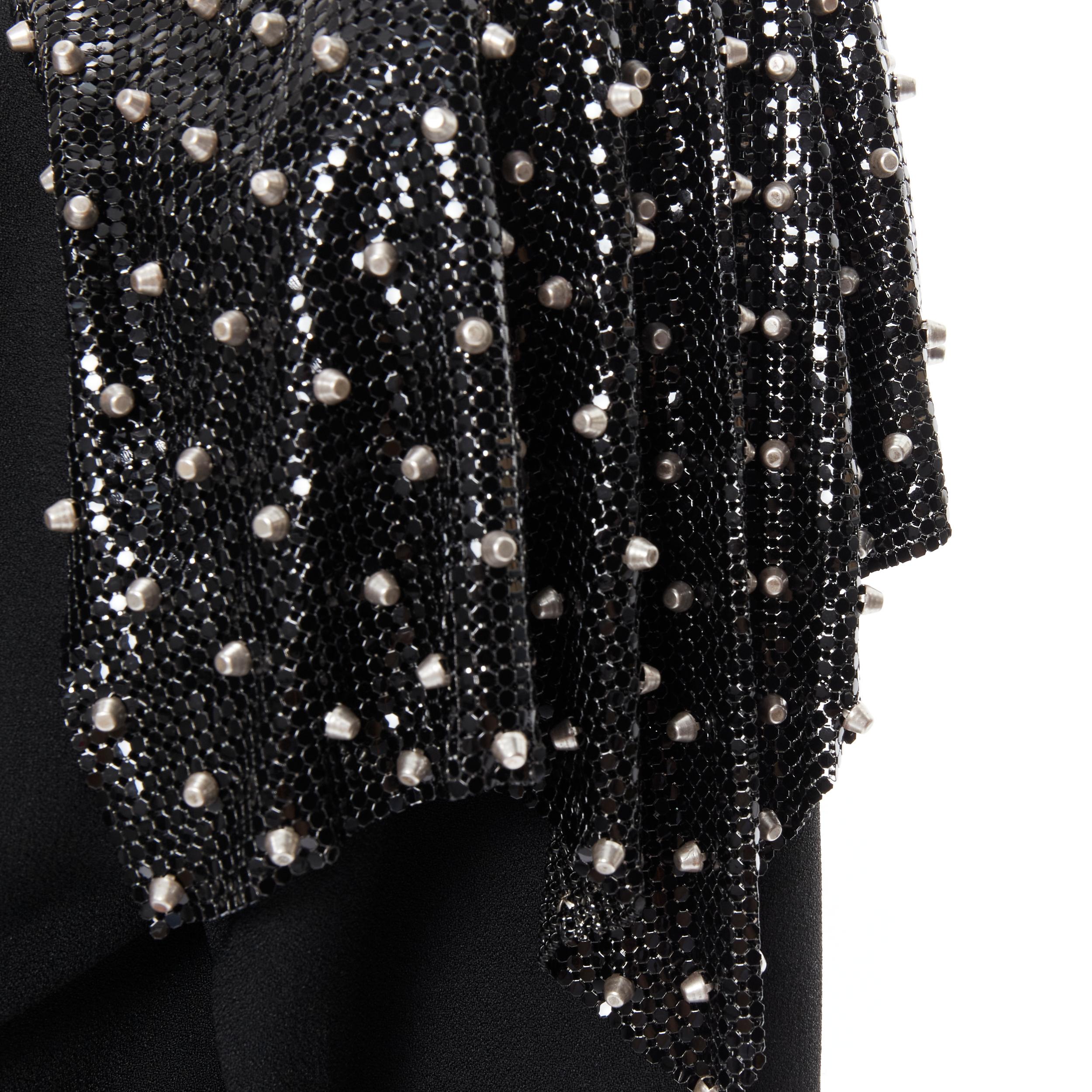 Women's new SAINT LAURENT 2018 Runway black chainmail stud tie belt mini dress FR38 S For Sale