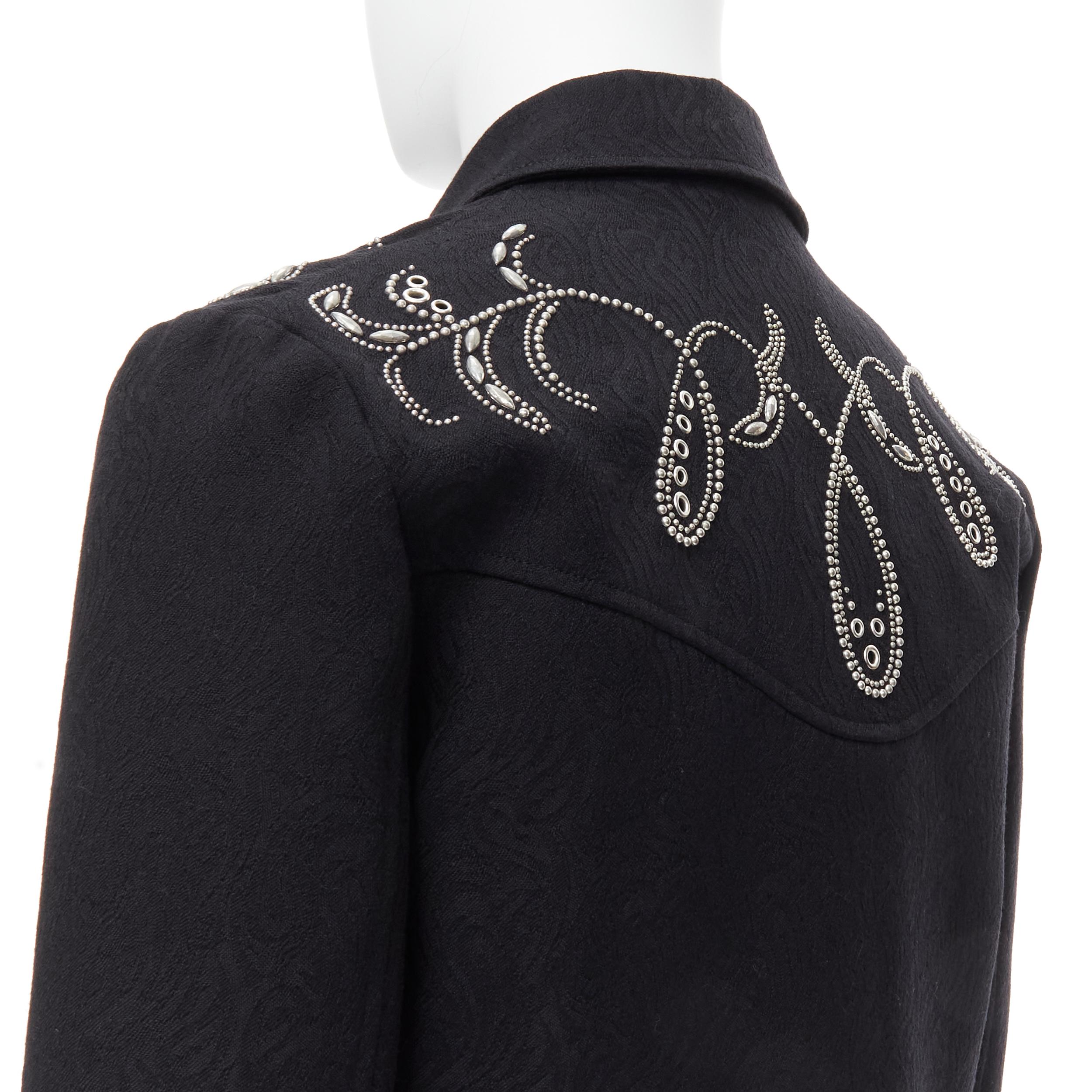 new SAINT LAURENT 2018 Teddy black damask silver western studded jacket EU46 S 2