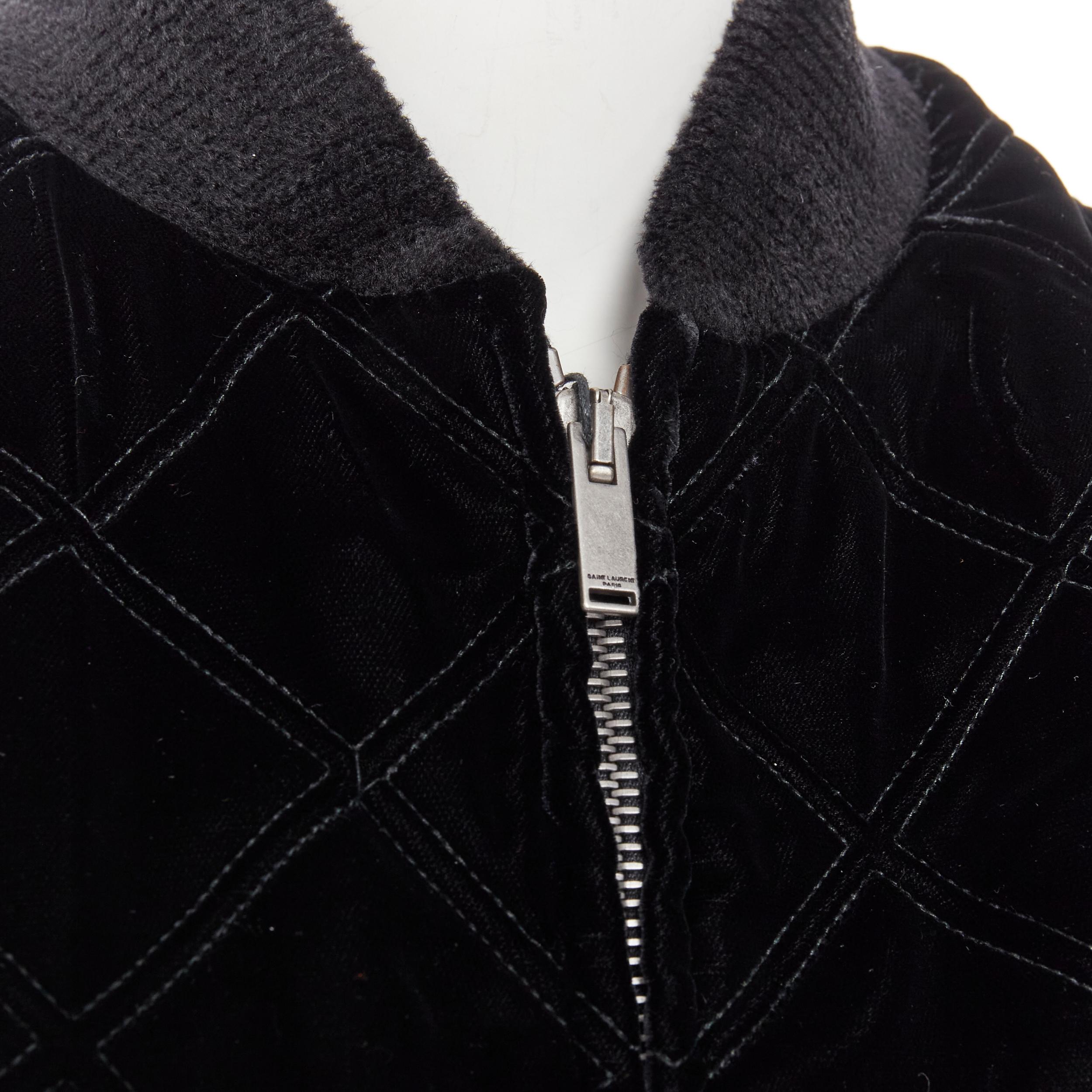 new SAINT LAURENT 2018 Teddy black purple diamond quilted bomber EU42 XXS 
Reference: TGAS/B01722
Brand: Saint Laurent 
Collection: 2018 
Material: Velvet 
Color: Black 
Pattern: Solid 
Closure: Zip 
Extra Detail: Please note this is a menswear