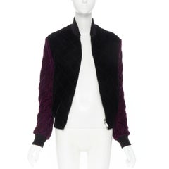 new SAINT LAURENT 2018 Teddy black purple diamond quilted bomber jacket EU44