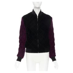 new SAINT LAURENT 2018 Teddy black purple diamond quilted bomber jacket EU44