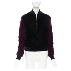 SAINT LAURENT 2018 Teddy Bomberjacke mit schwarzem und violettem Diamanten gesteppt EU44