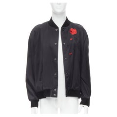 new SAINT LAURENT 2018 Teddy black skeleton red rose embroidery bomber IT56 3XL